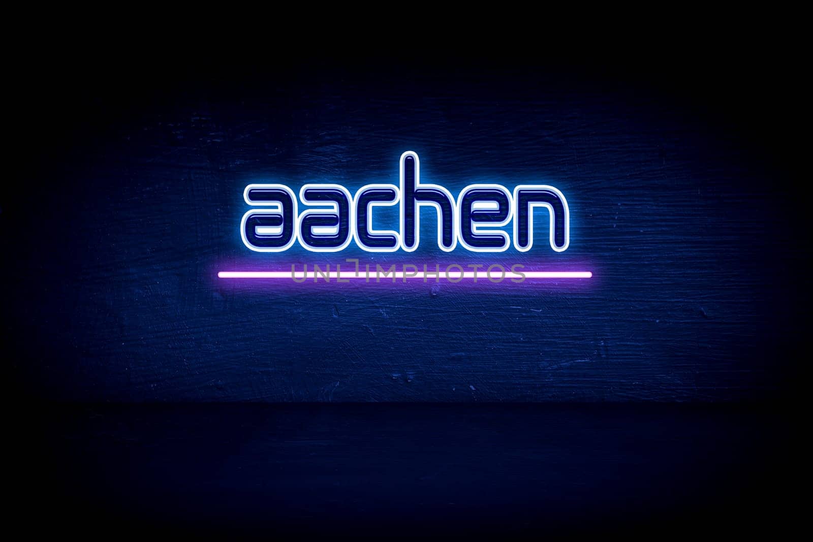 Aachen - blue neon announcement signboard
