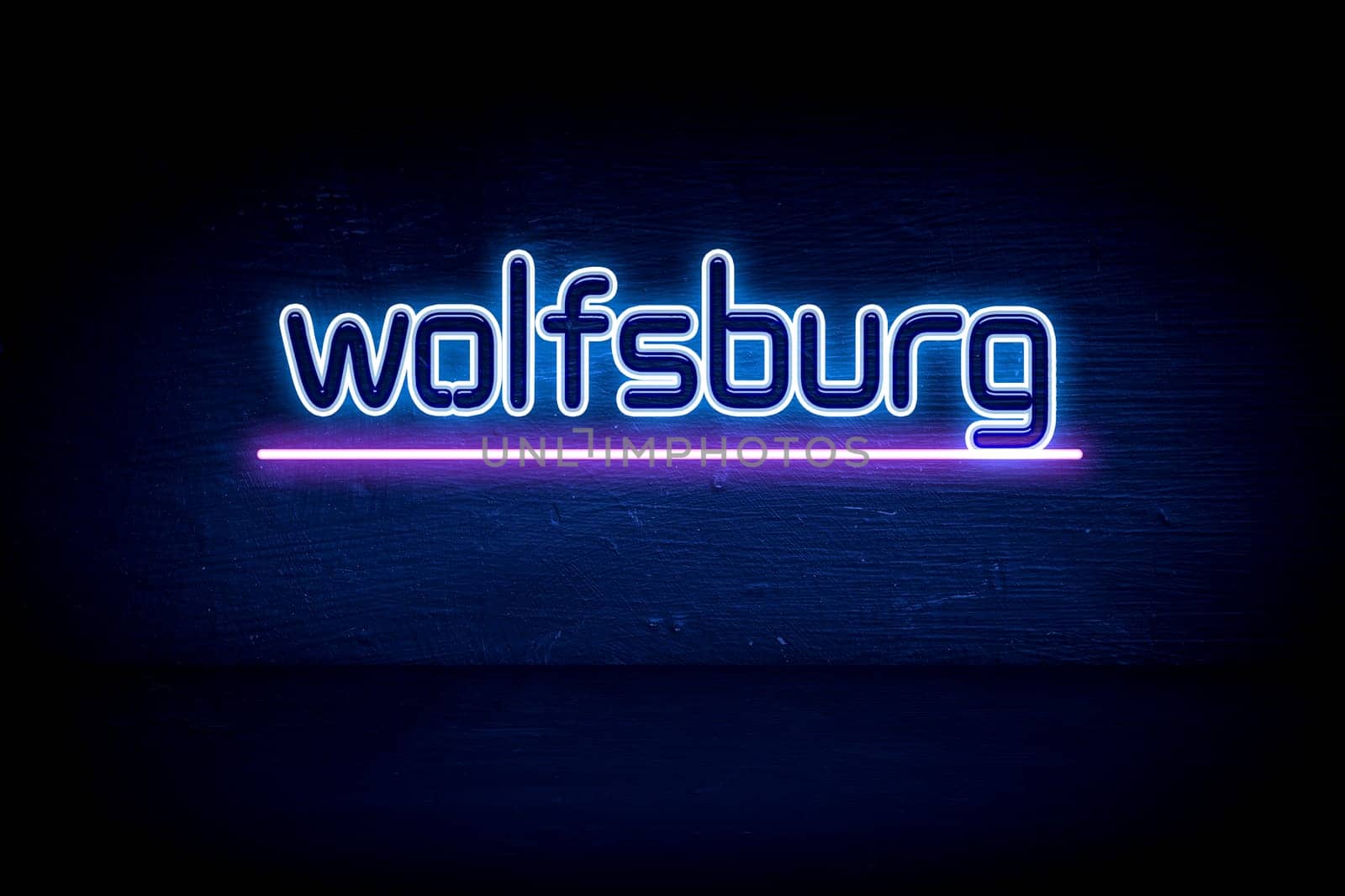 Wolfsburg - blue neon announcement signboard