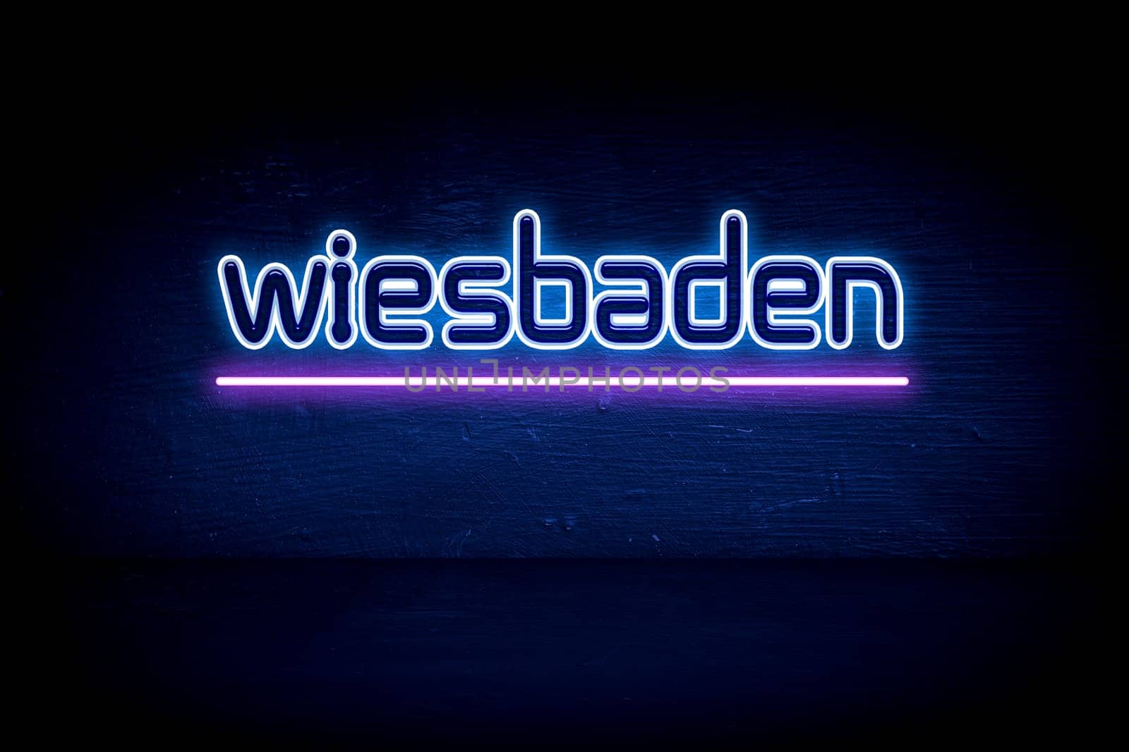Wiesbaden - blue neon announcement signboard