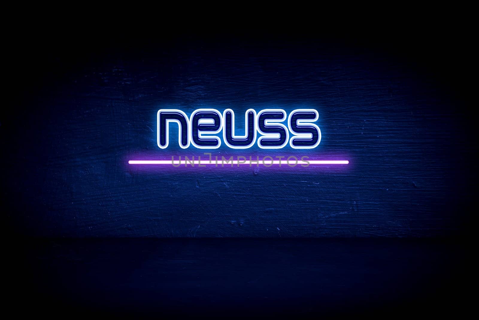 Neuss - blue neon announcement signboard