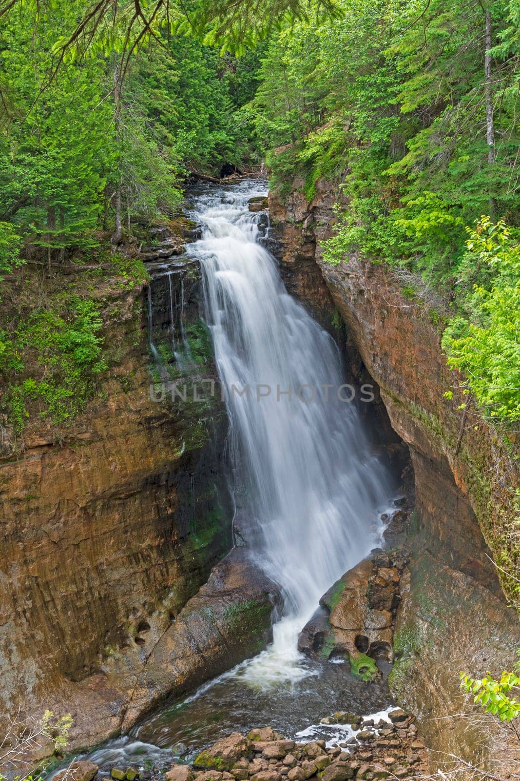 Secluded Waterfall in the North Woods at Miners Falls in Pictured Rocks National Lakeshore in Michigan