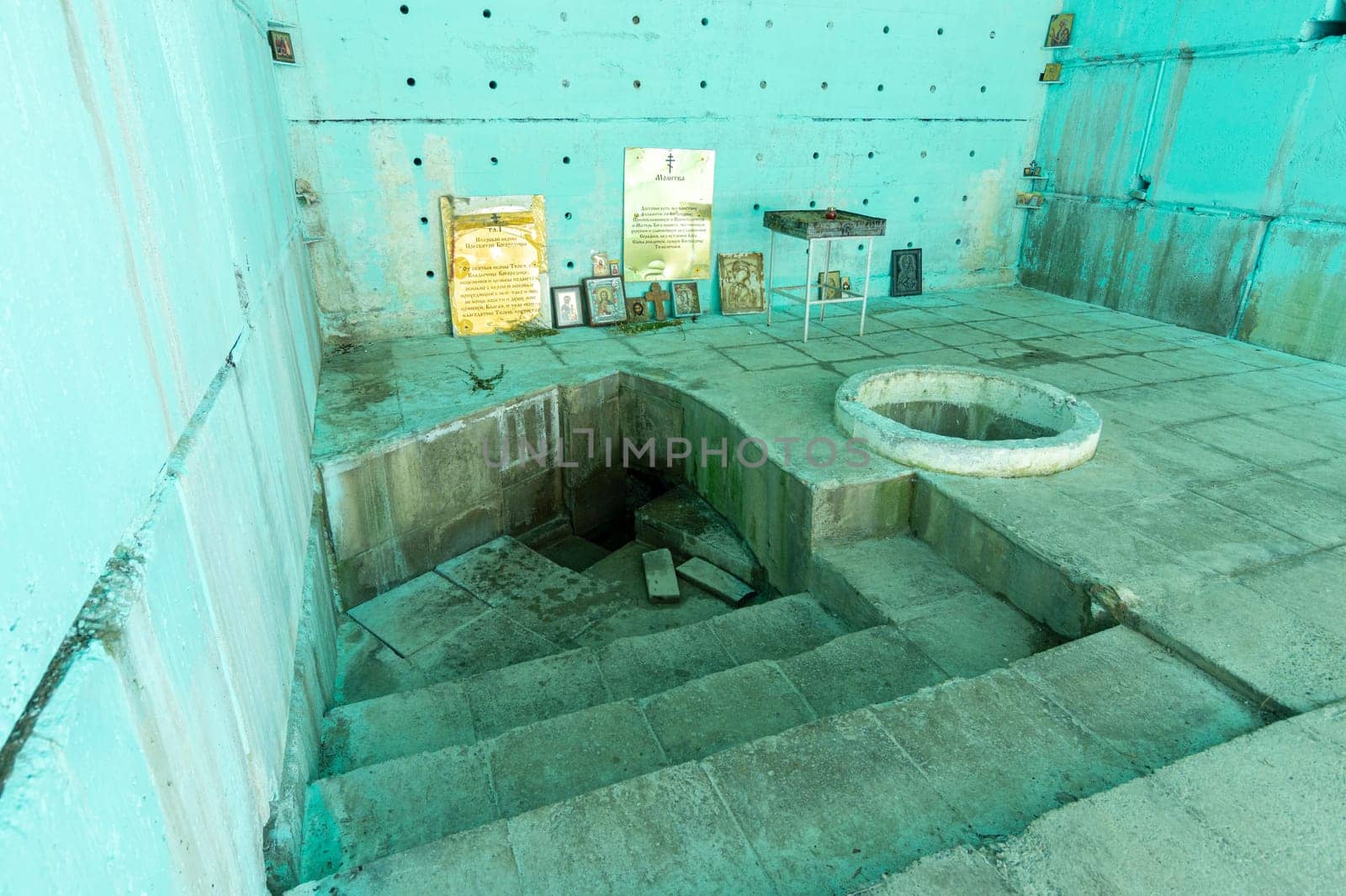 Neberdzhaevskaya, Russia - July 24, 2021: One of the sources of the complex of springs "Holy handle"" in the Krymsky district of the Krasnodar Territory, not far from the village of Neberdzhaevskaya"