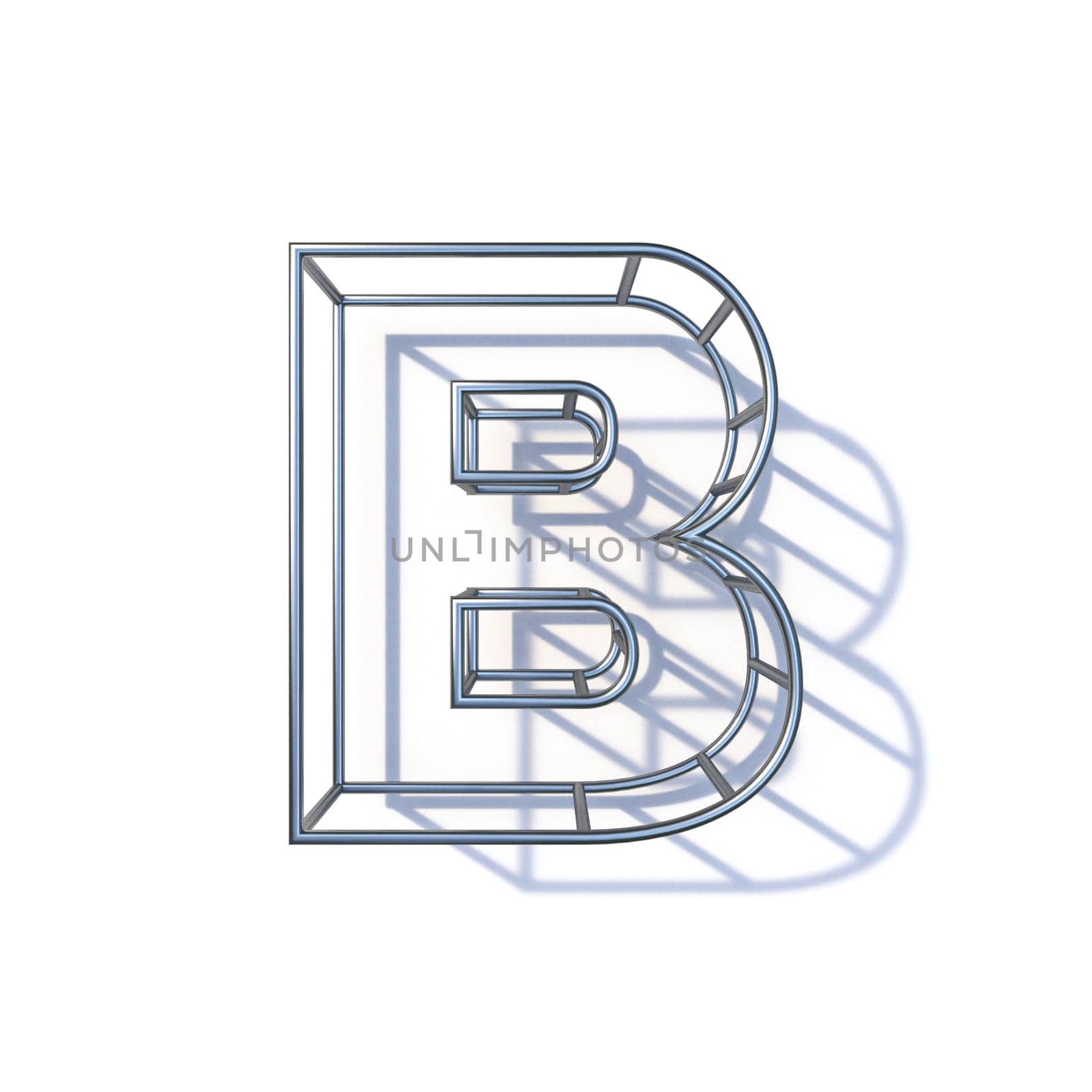 Steel wire frame font Letter B 3D render illustration isolated on white background