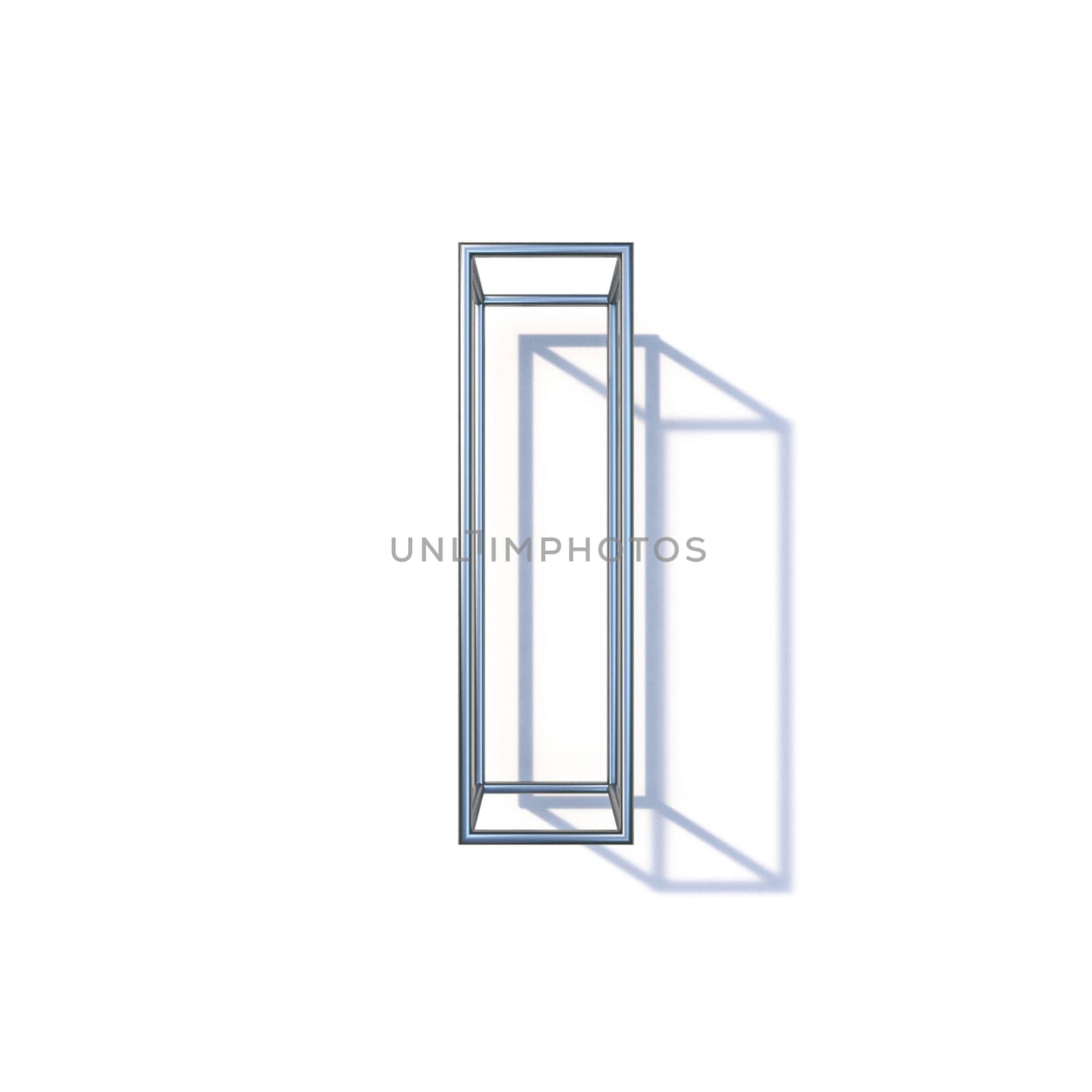 Steel wire frame font Letter I 3D render illustration isolated on white background
