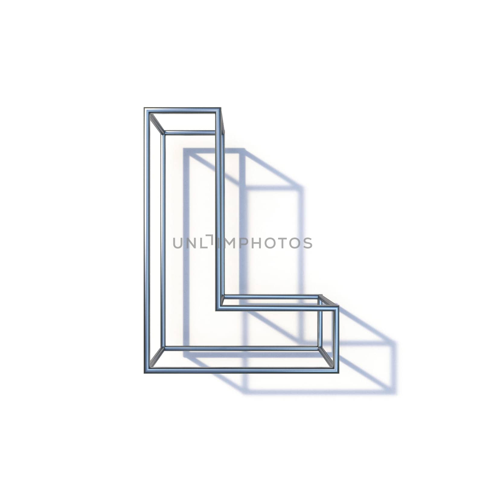 Steel wire frame font Letter L 3D render illustration isolated on white background