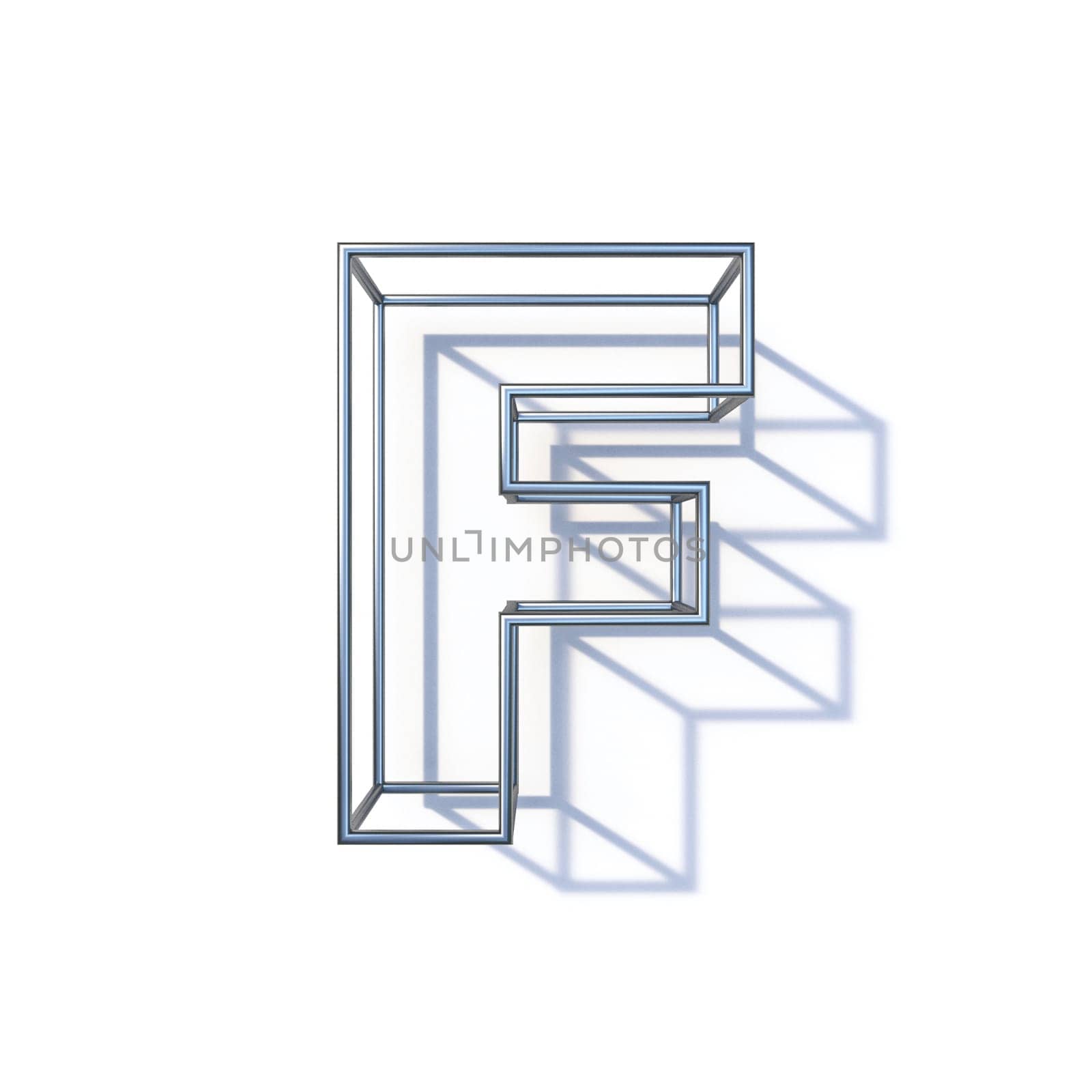 Steel wire frame font Letter F 3D render illustration isolated on white background