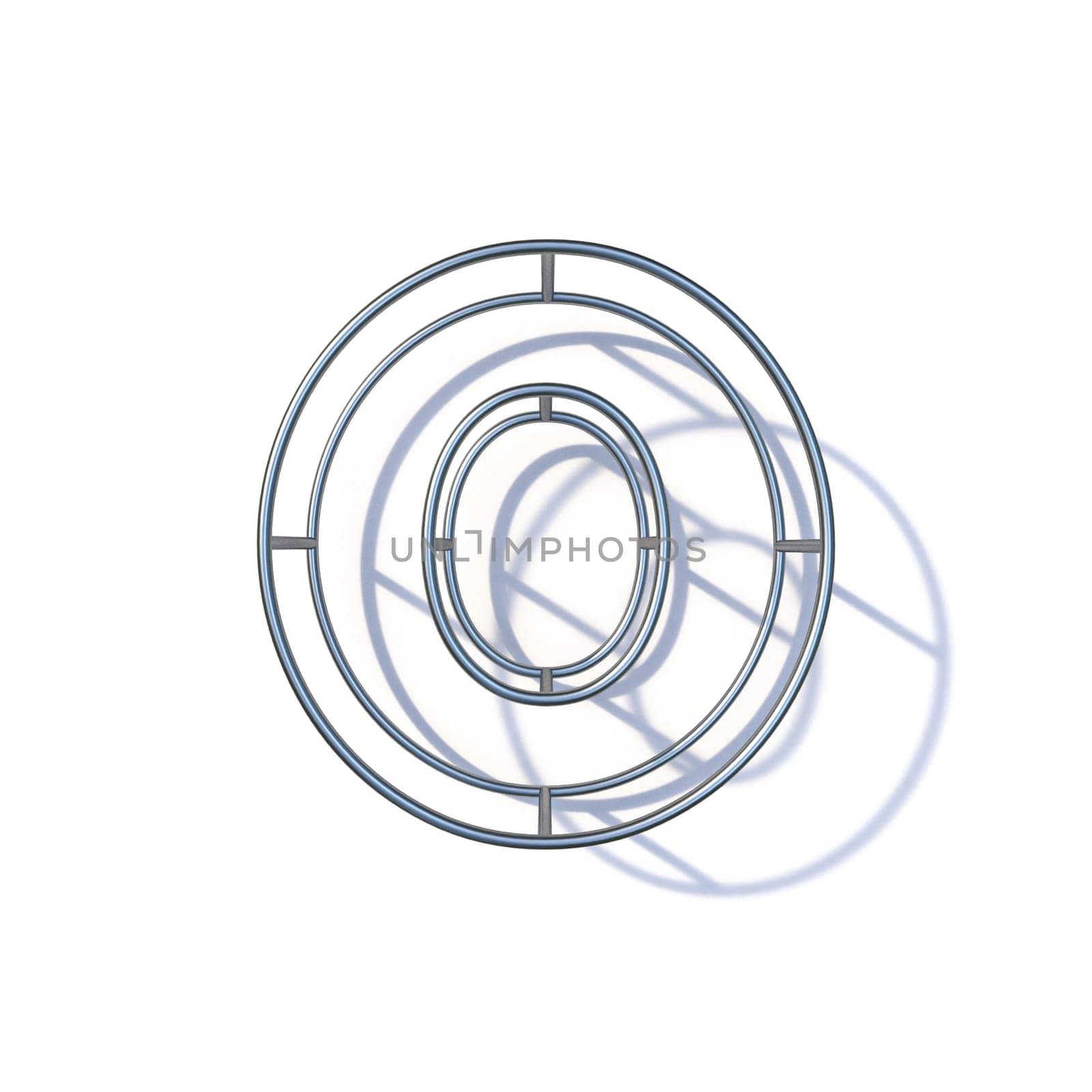 Steel wire frame font Letter O 3D render illustration isolated on white background