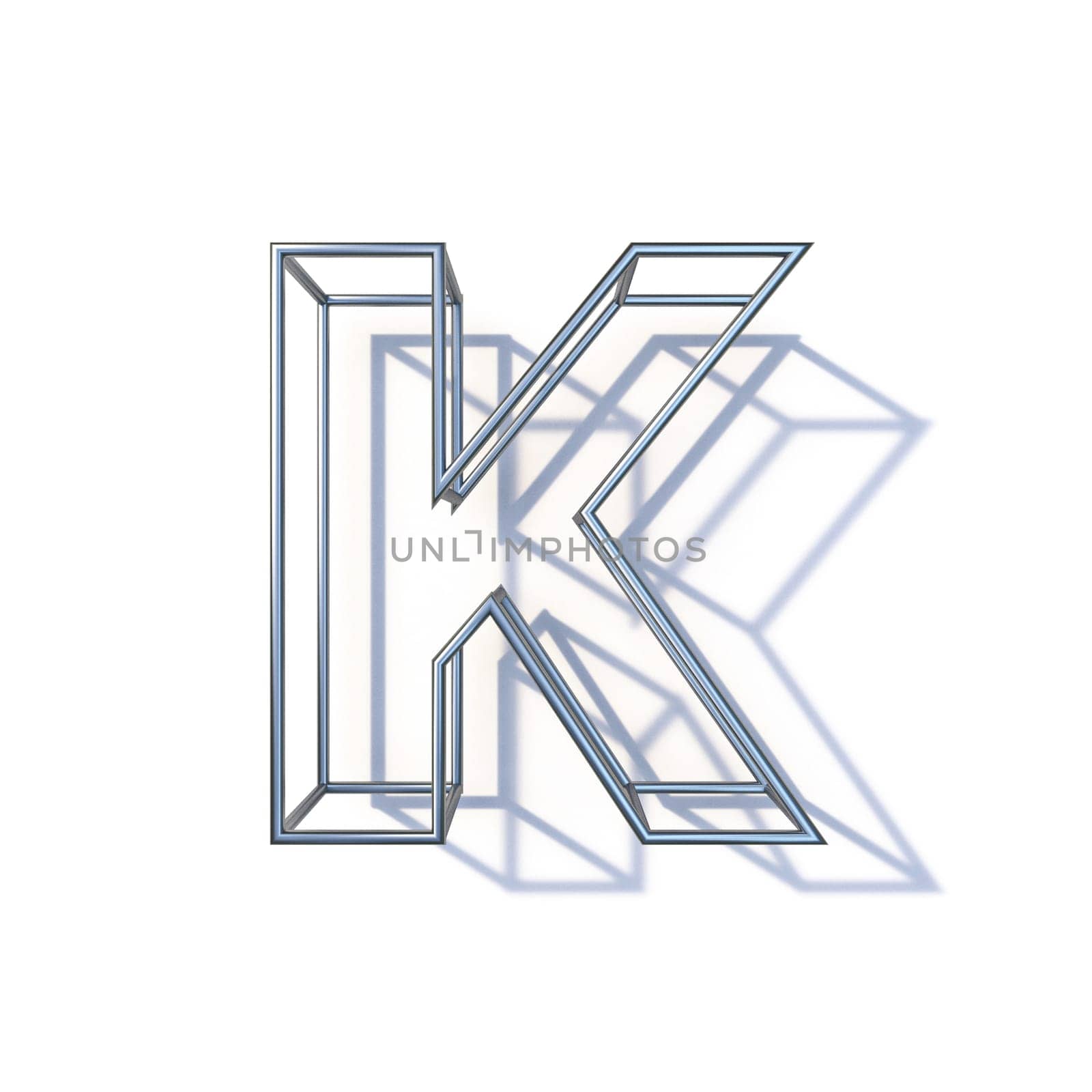 Steel wire frame font Letter K 3D render illustration isolated on white background
