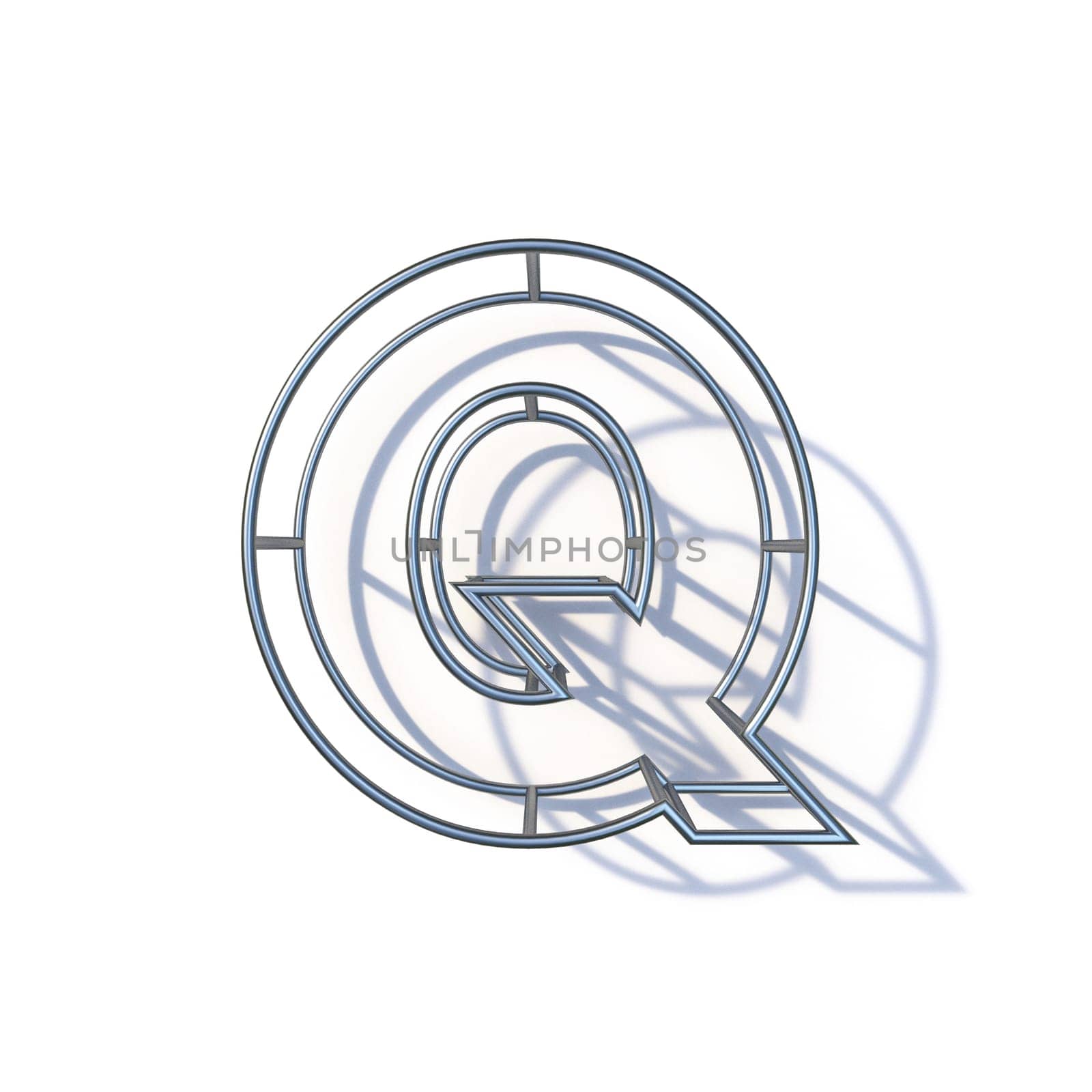 Steel wire frame font Letter Q 3D render illustration isolated on white background