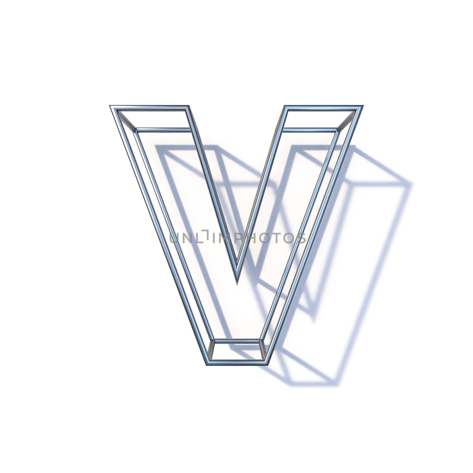 Steel wire frame font Letter V 3D render illustration isolated on white background