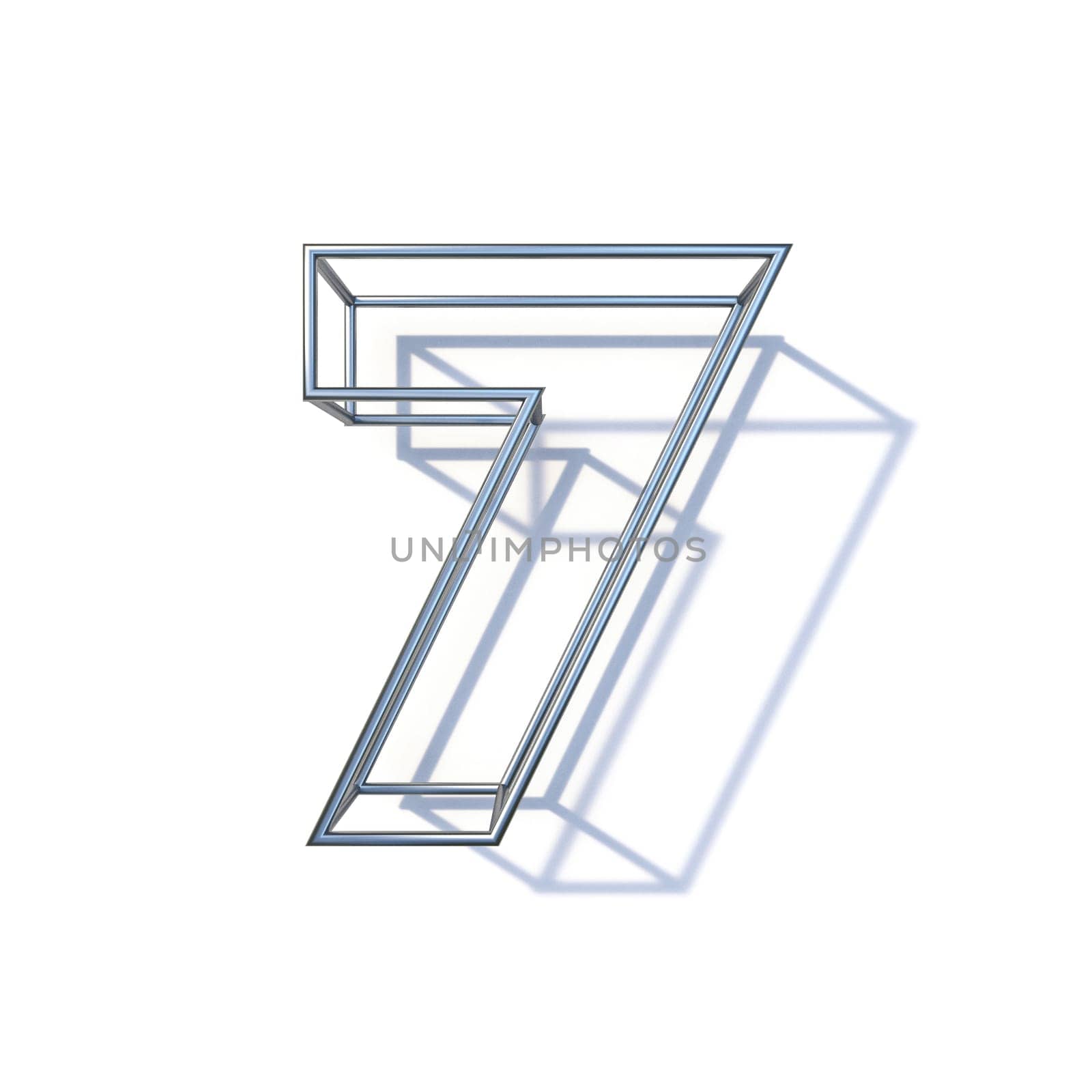 Steel wire frame font Number 7 SEVEN 3D render illustration isolated on white background
