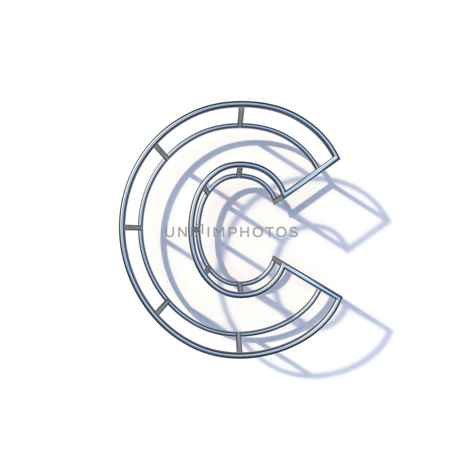 Steel wire frame font Letter C 3D render illustration isolated on white background