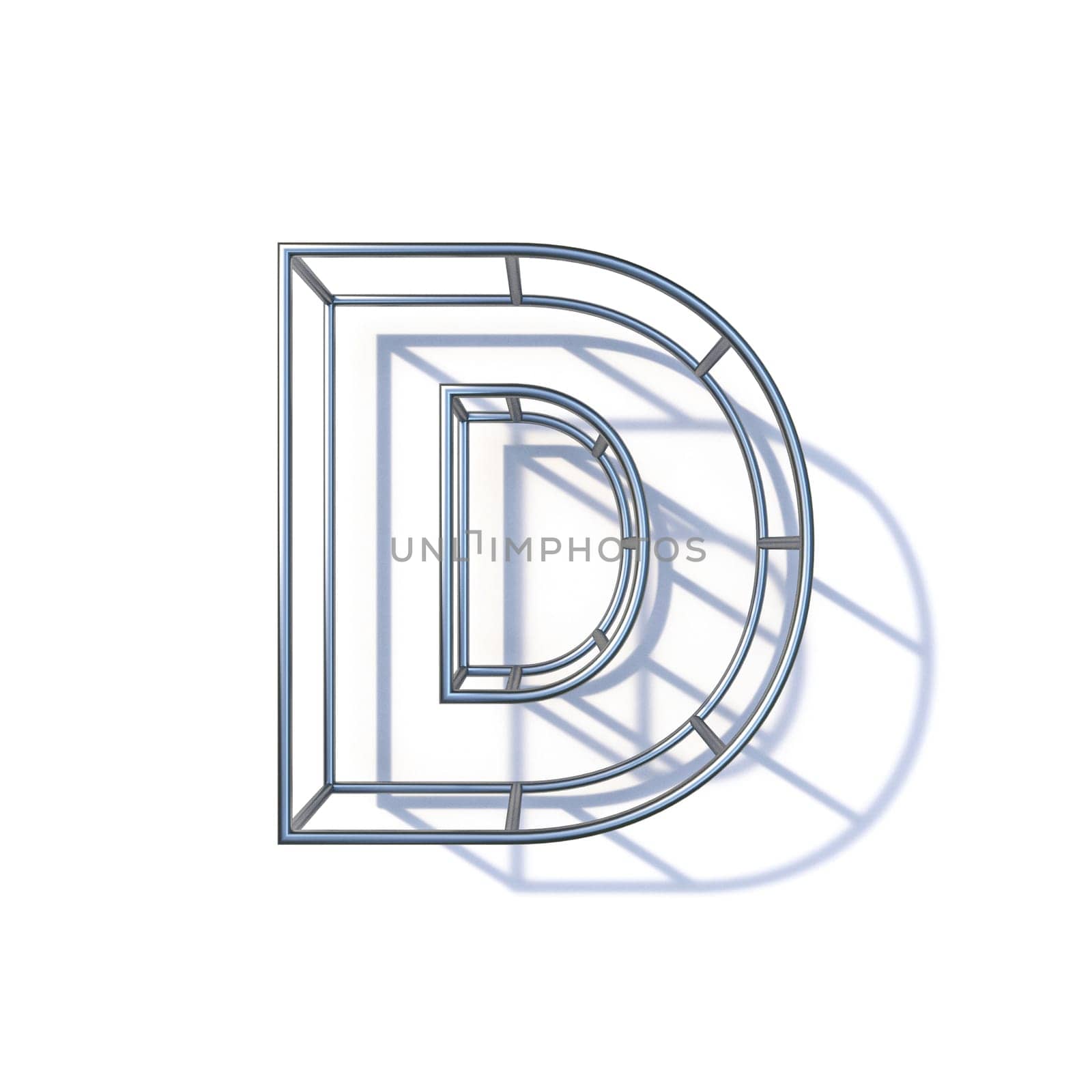 Steel wire frame font Letter D 3D render illustration isolated on white background