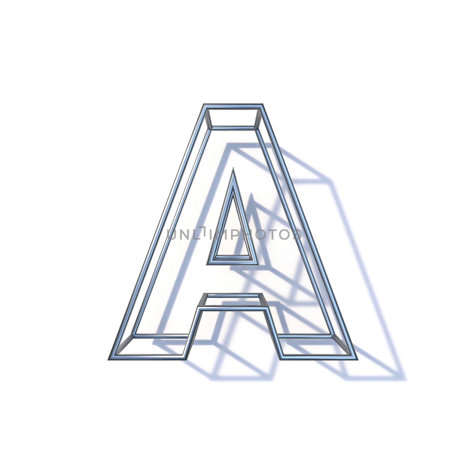 Steel wire frame font Letter A 3D render illustration isolated on white background