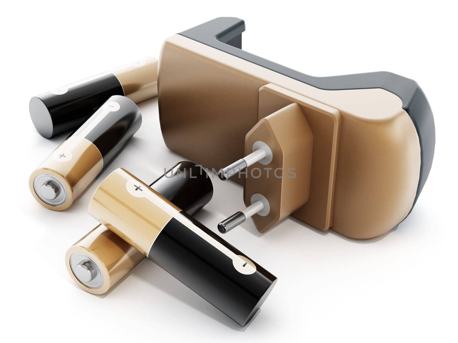 Battery charger isolated with AA batteries inside isolated on white background