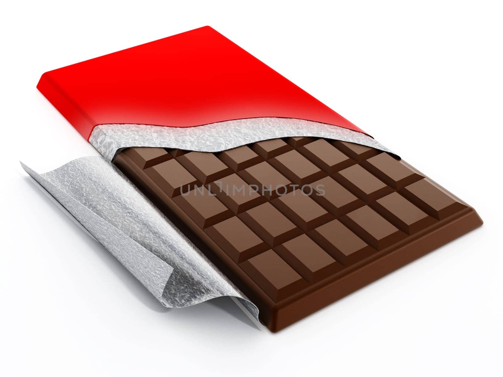 Brown milk chocolate bar isolated on white background