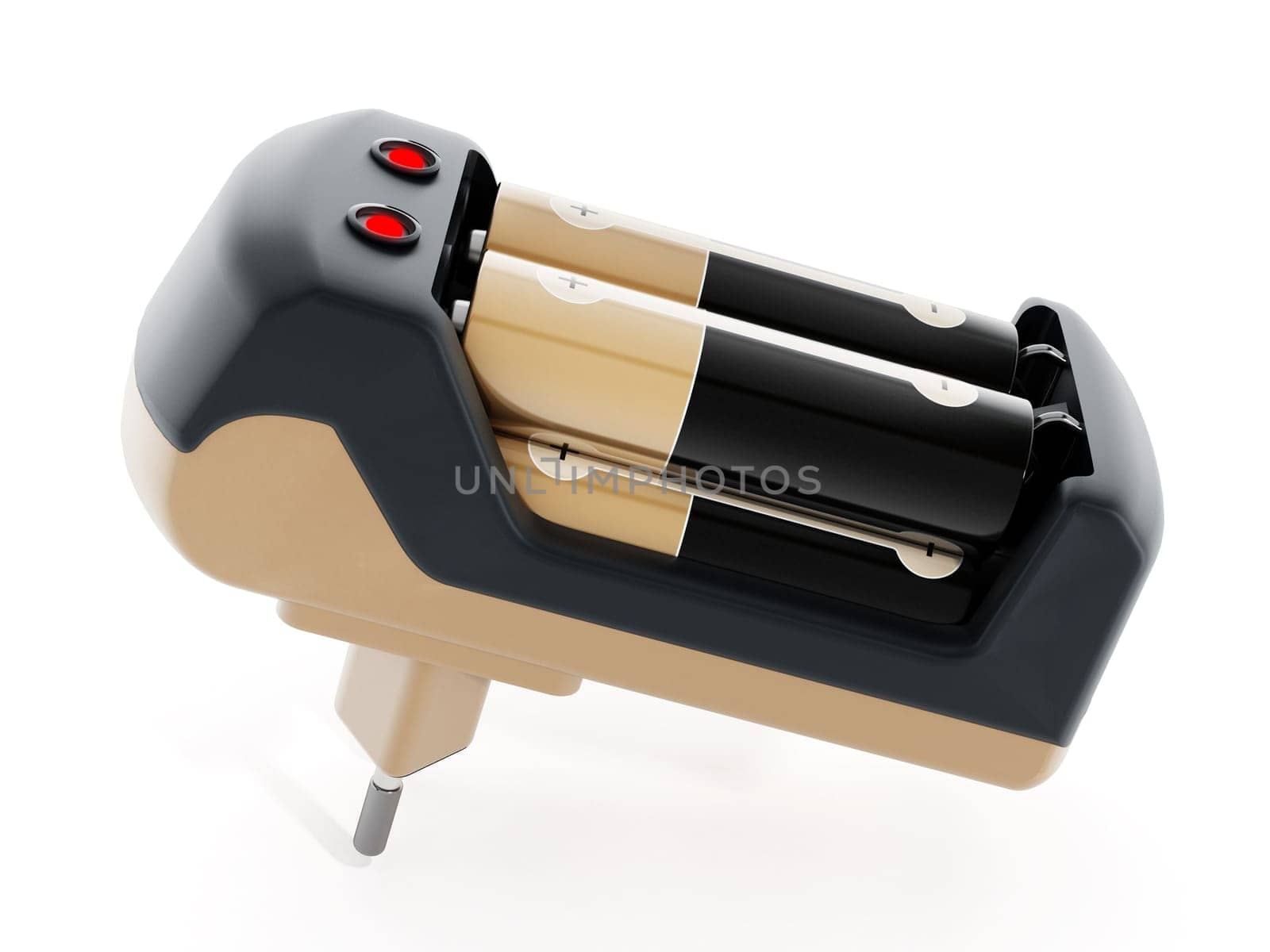 Battery charger isolated with AA batteries inside isolated on white background