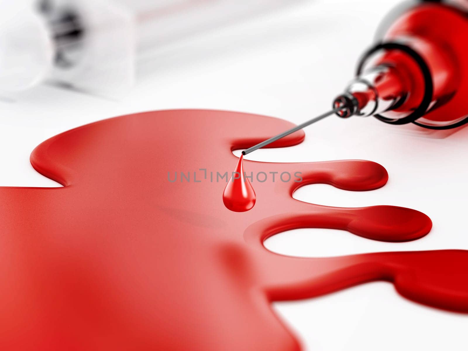 Blood and syringe isolated on white background