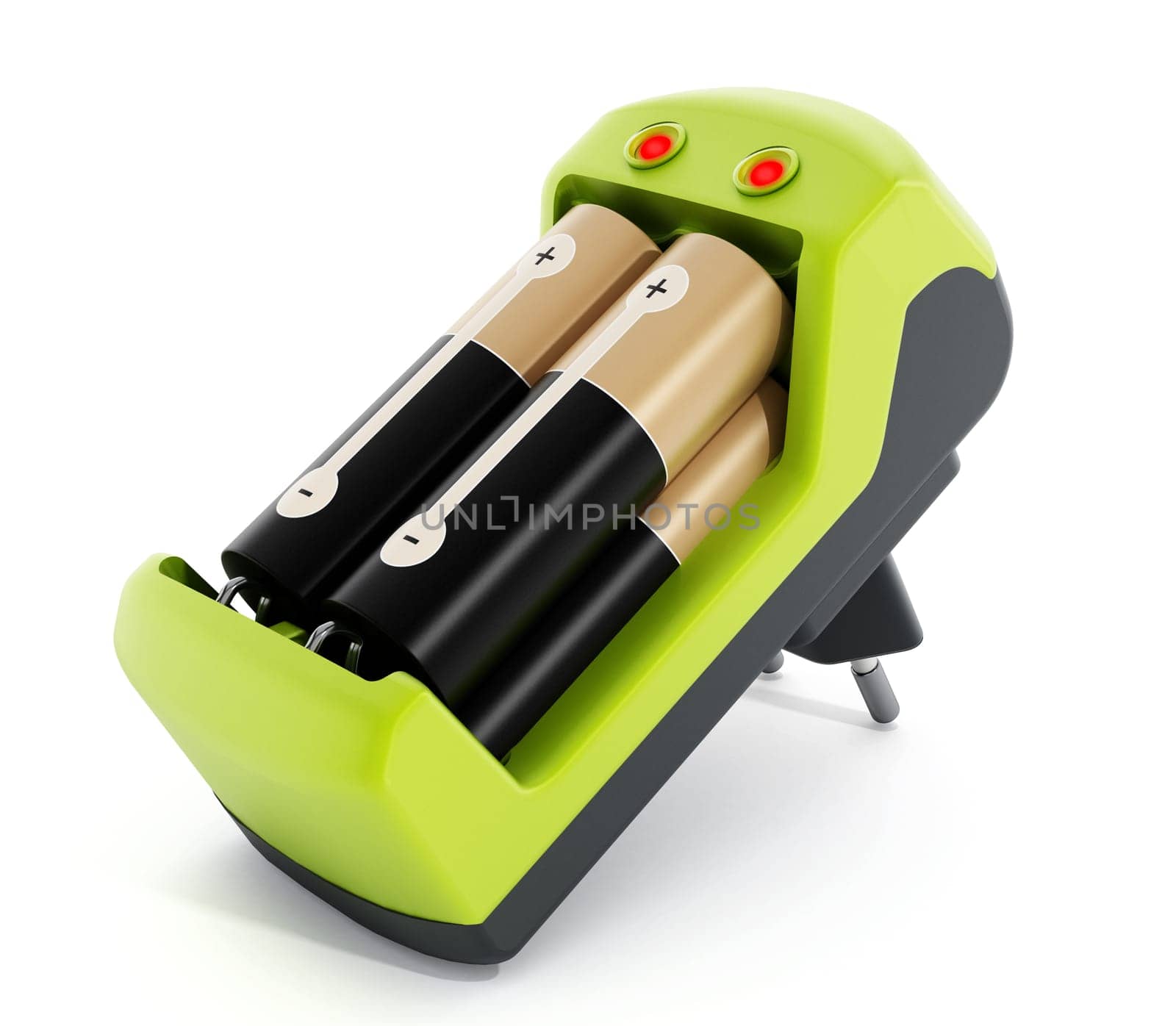 Battery charger isolated with AA batteries inside isolated on white background