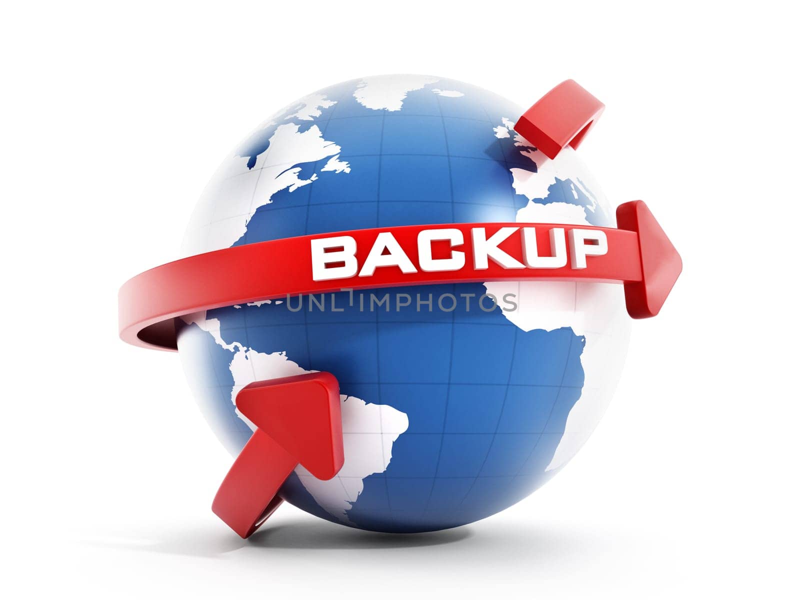 Multi-colored backup arrows around the earth isolated on white background