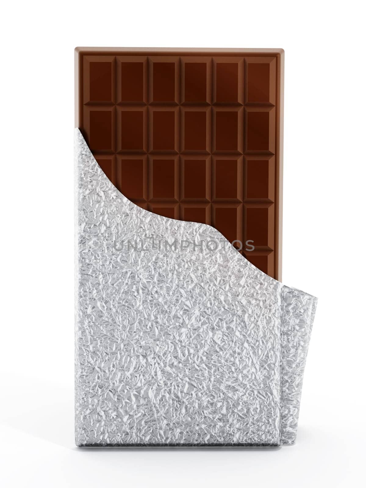 Brown milk chocolate bar isolated on white background