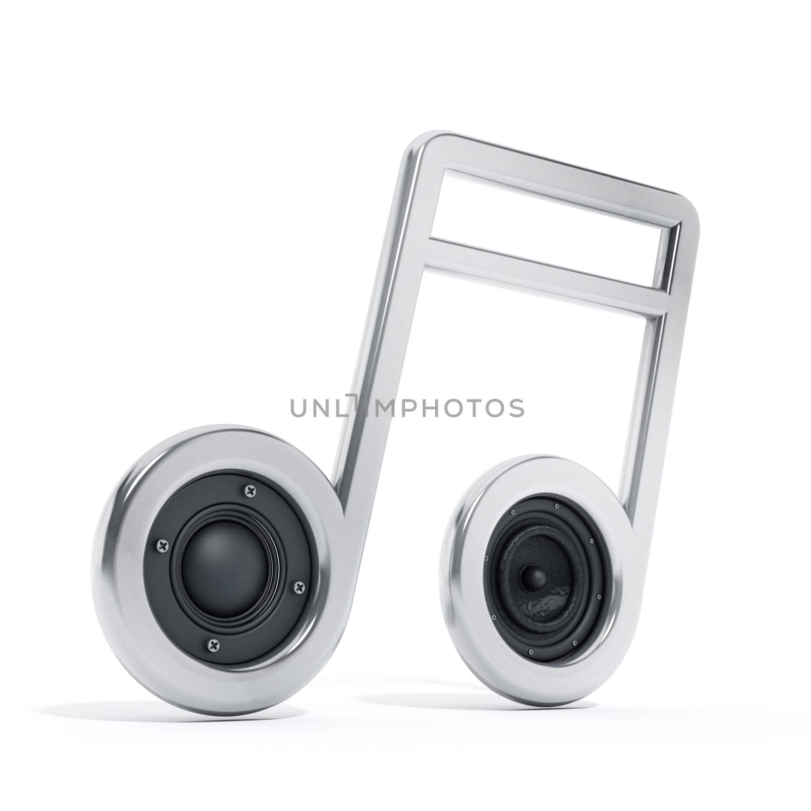 Musical note with speakers isolated on white background