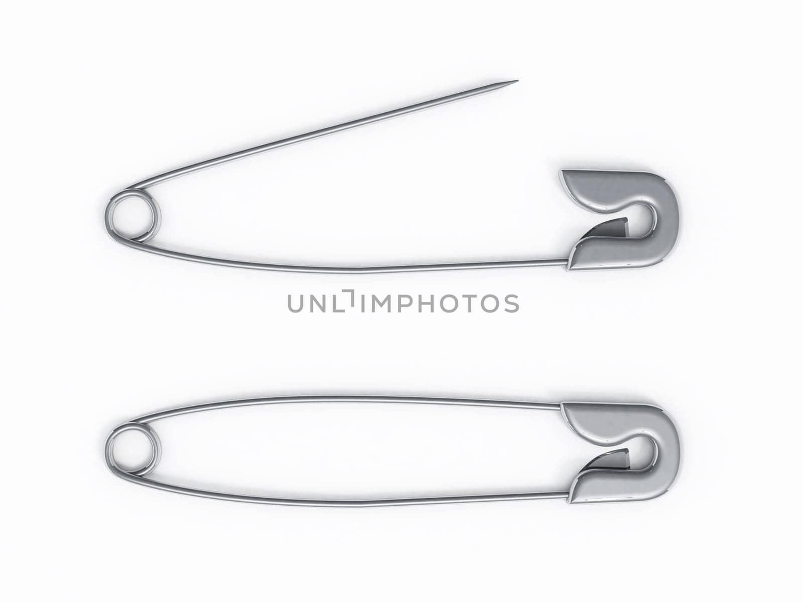 Open and closed safety pin isolated on white background