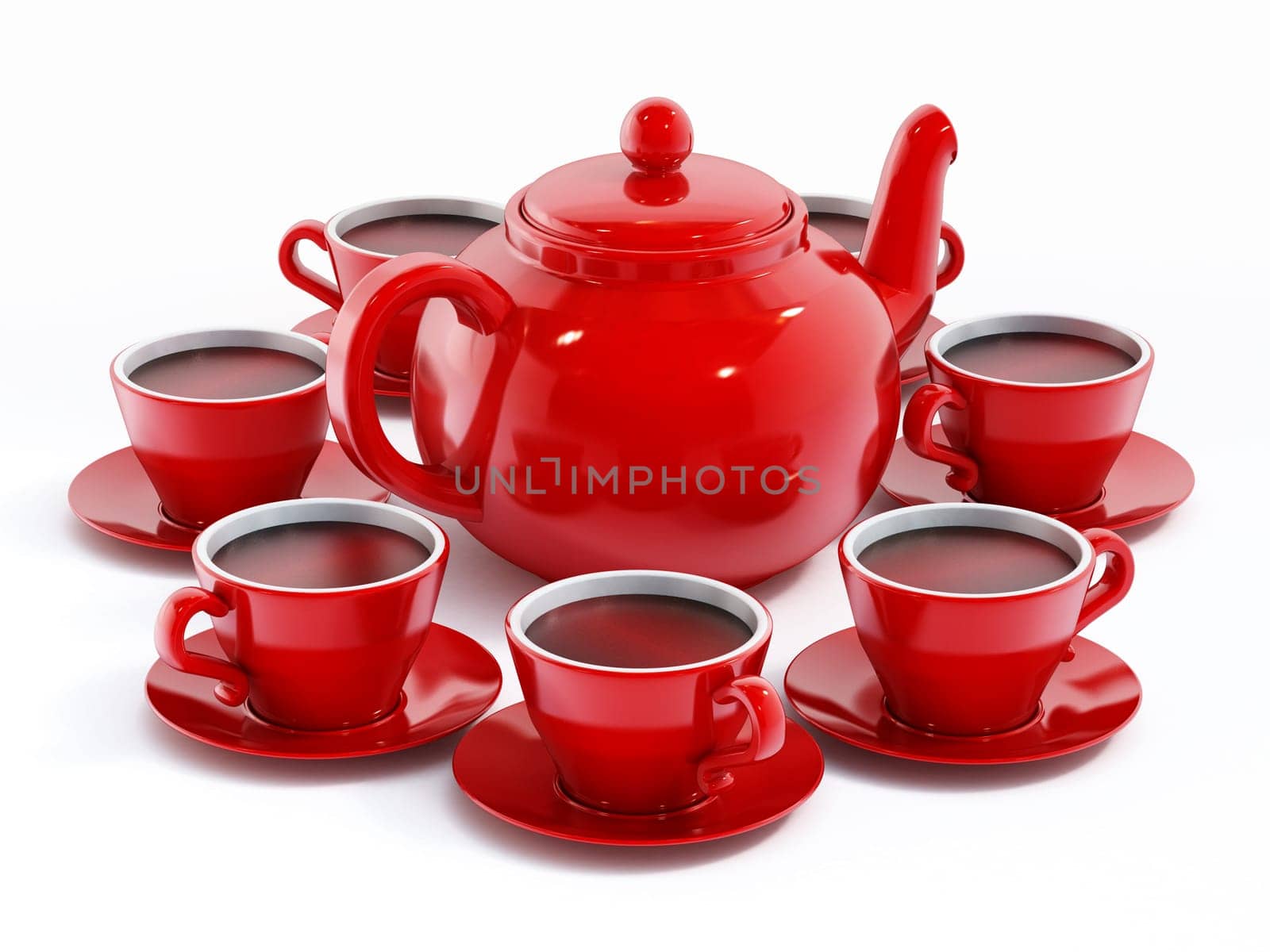 Red porcelain teapot isolated on white background.