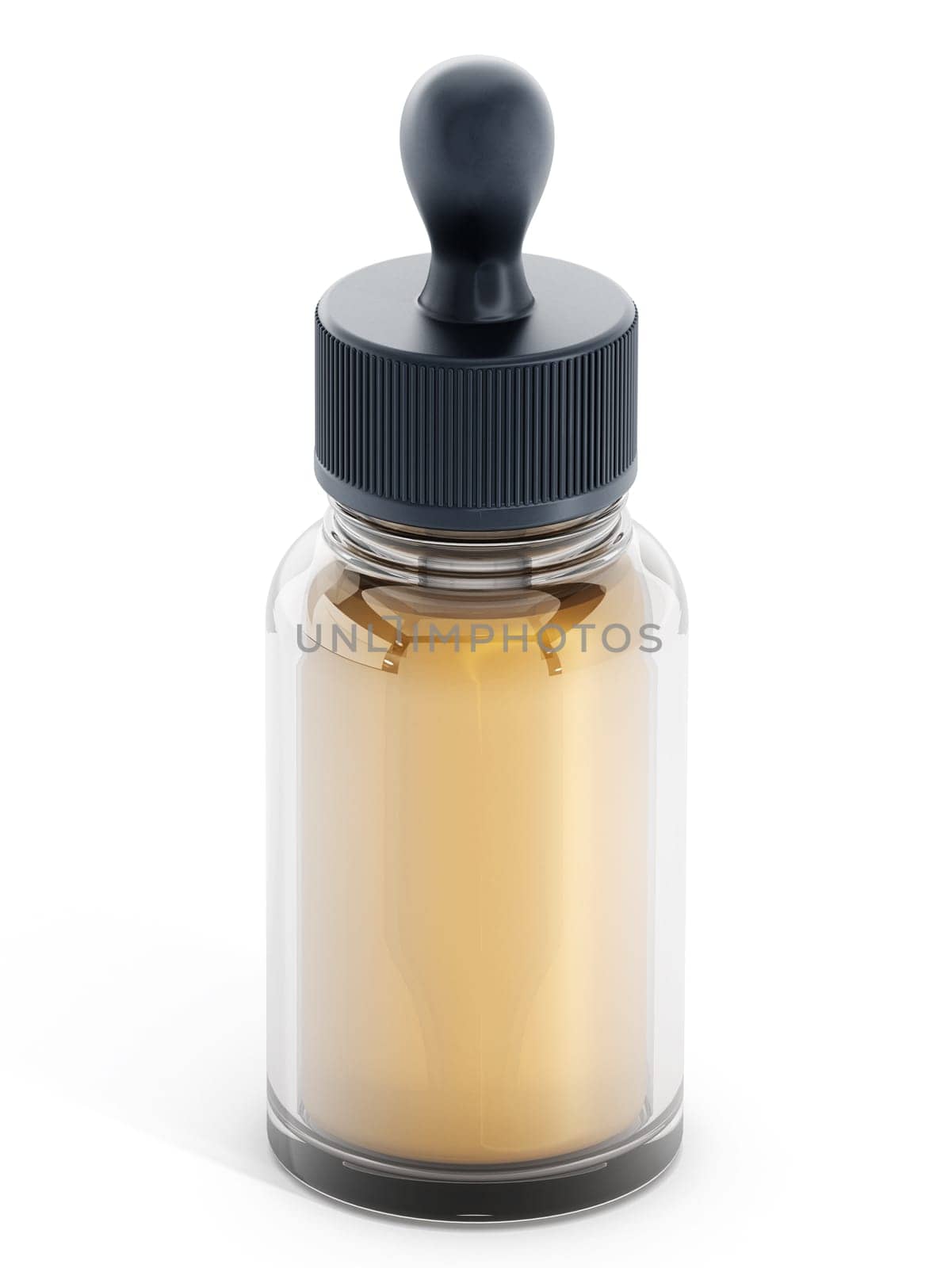 Perfume dropper containing yellow liquid isolated on white background