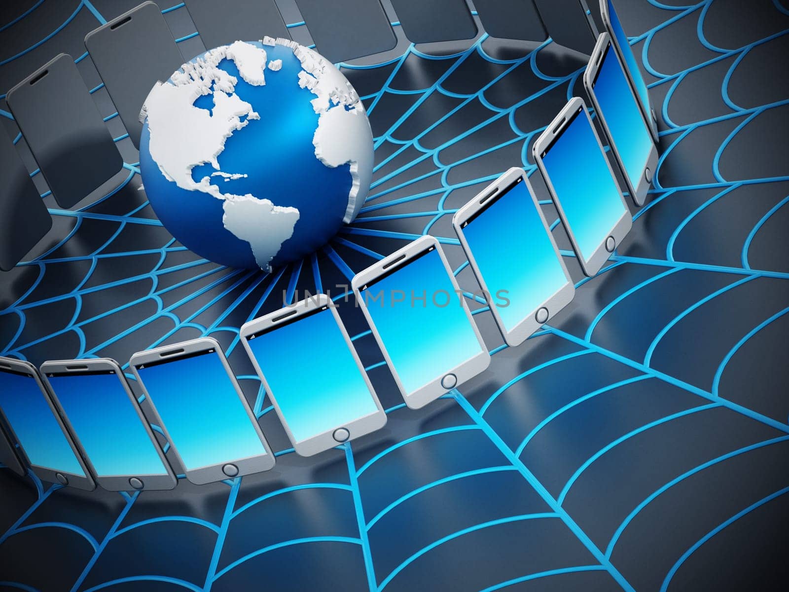 Global computer network with a spider web.