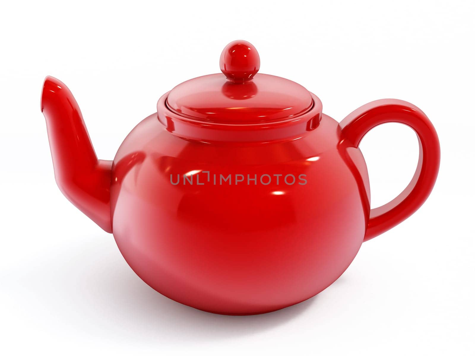 Red porcelain teapot isolated on white background.