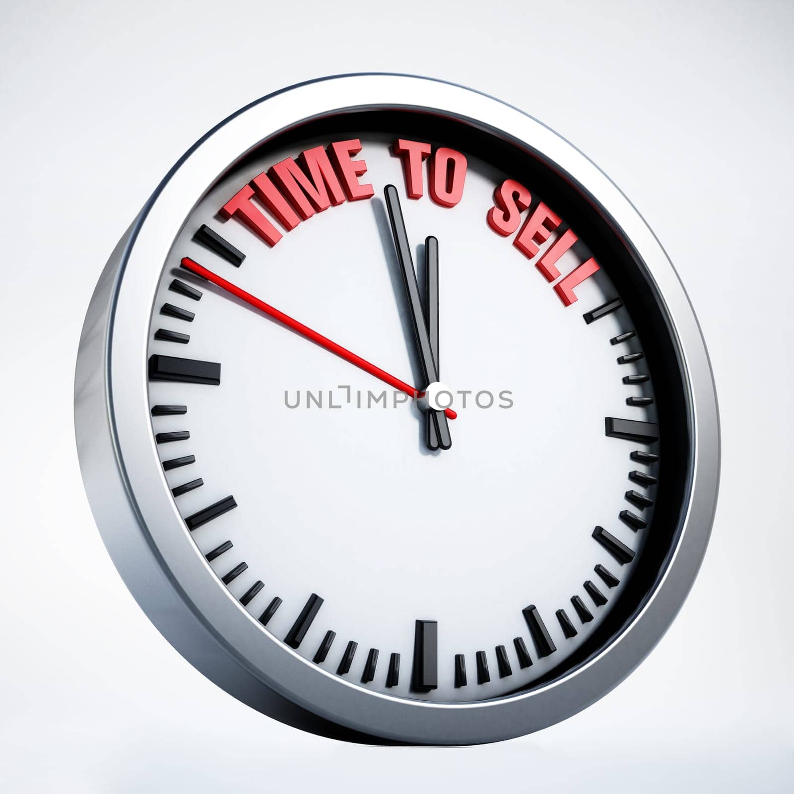 Time to sell statement written on the clock isolated on white background