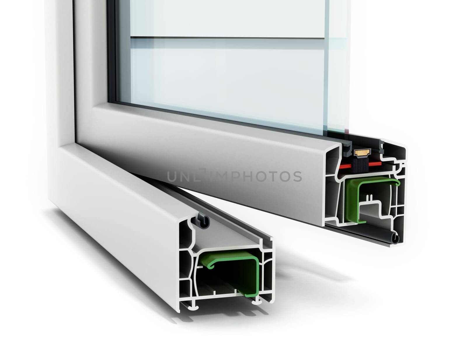 PVC window detail isolated on white background