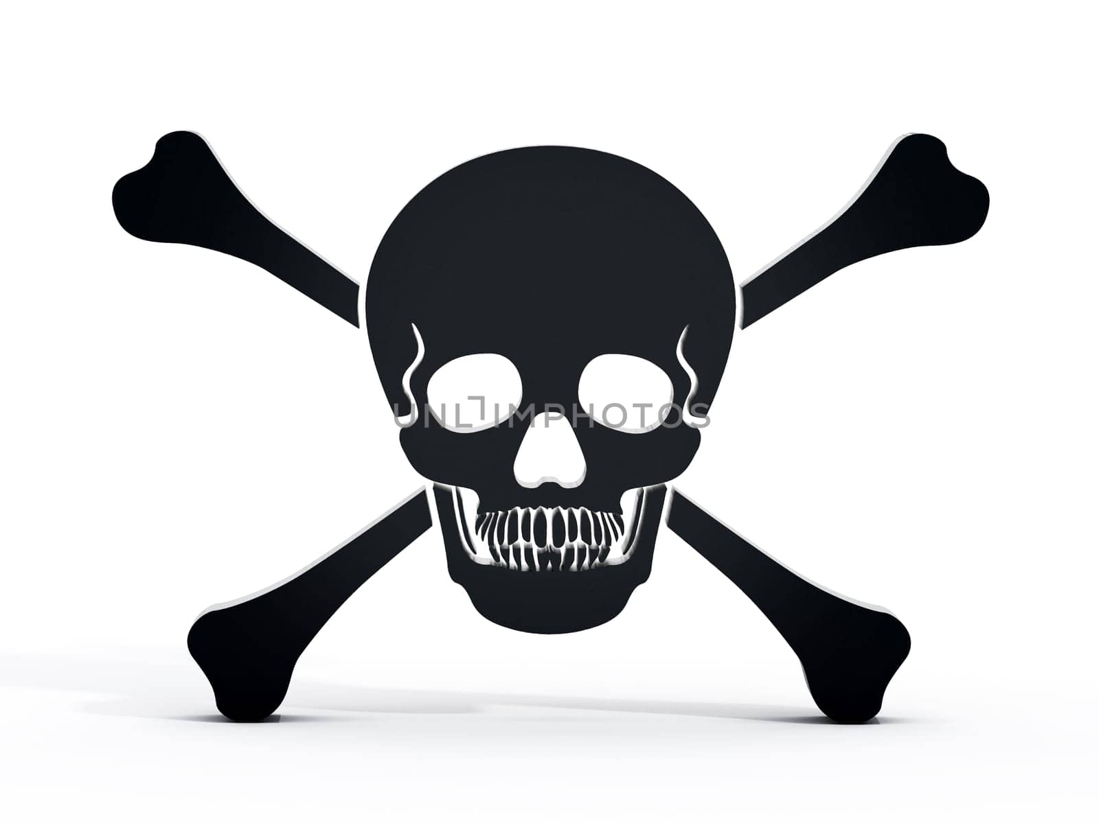 Black skull and bones on white background
