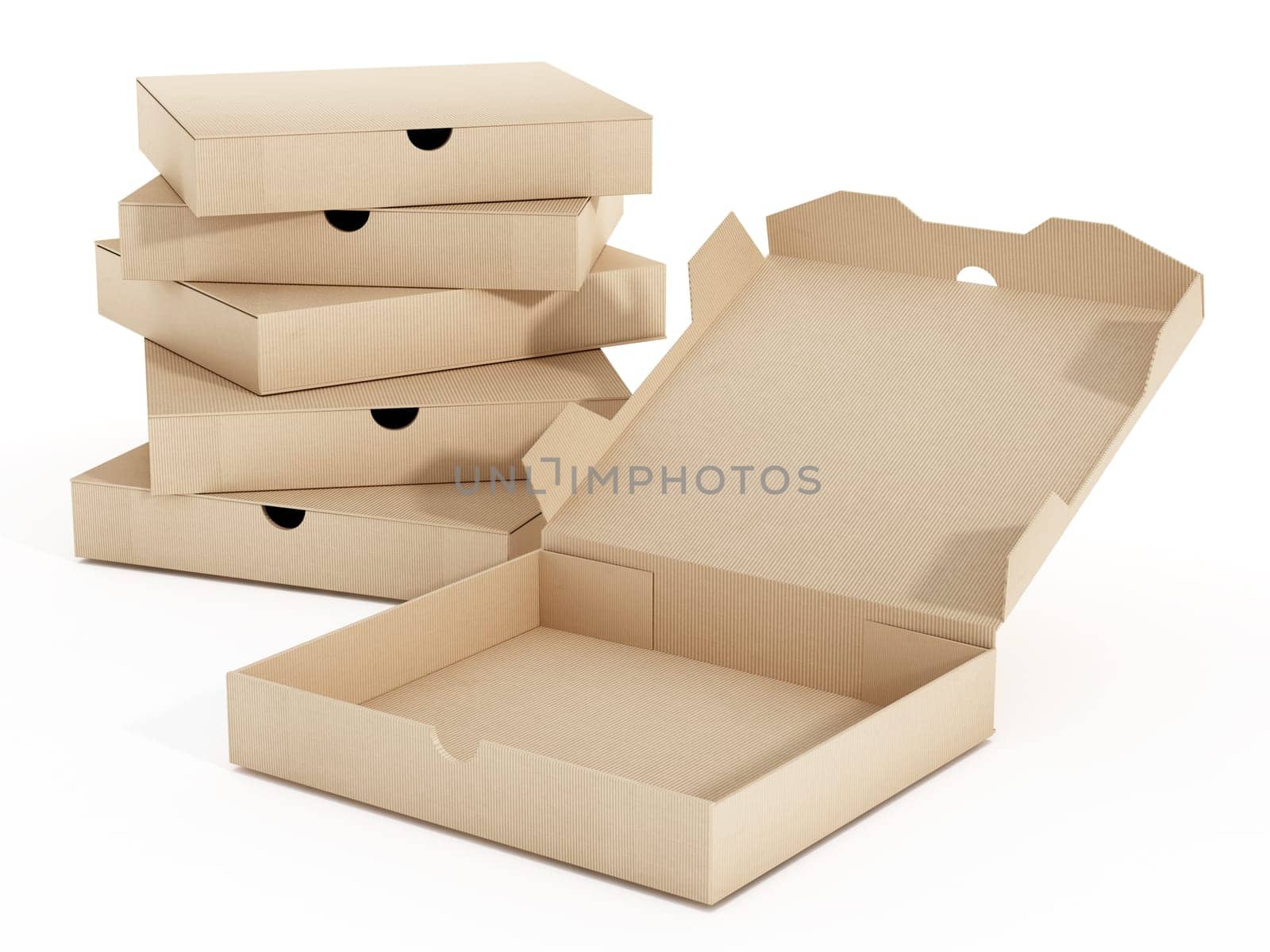Isolated pizza boxes with one open
