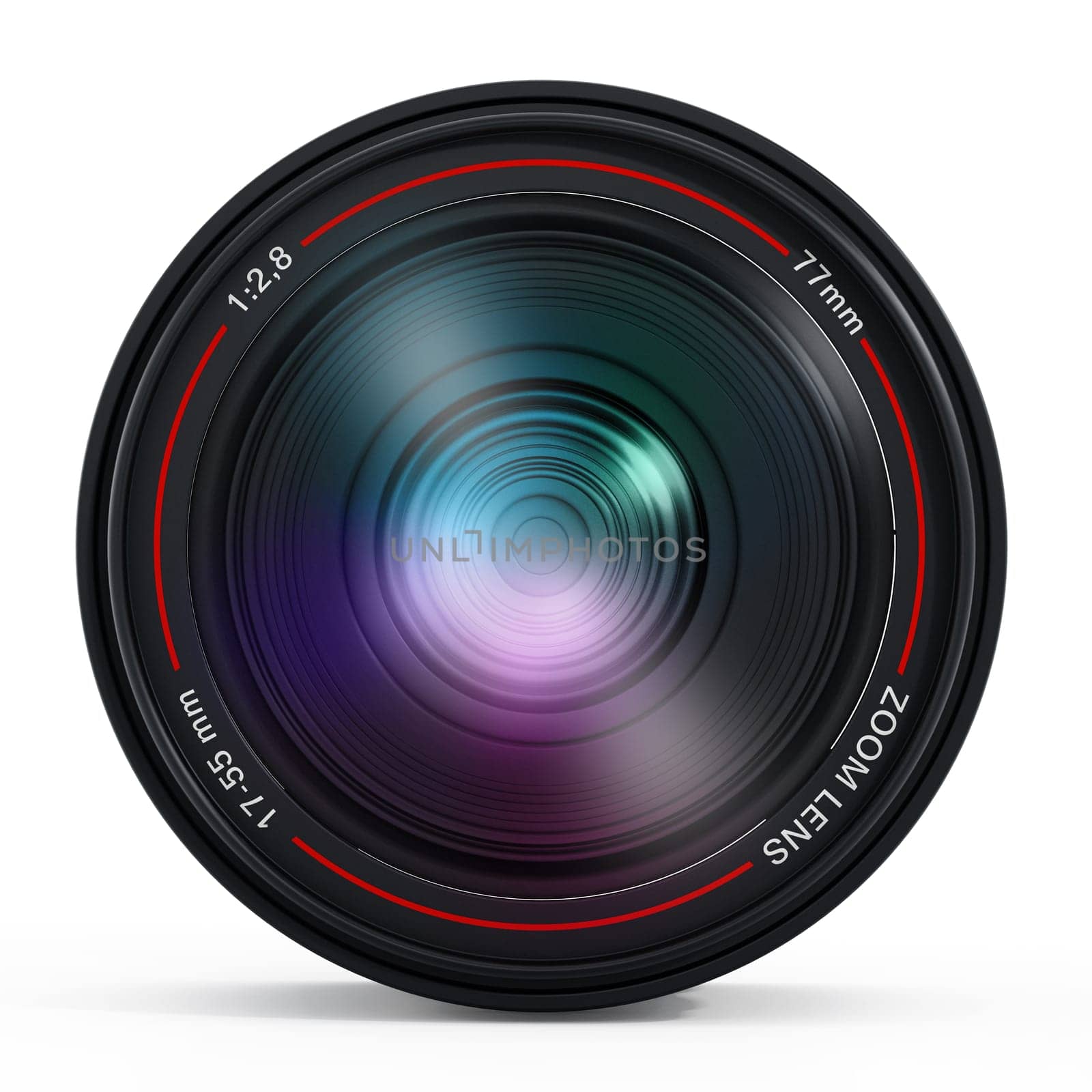 Camera lens with reflection isolated on white background.