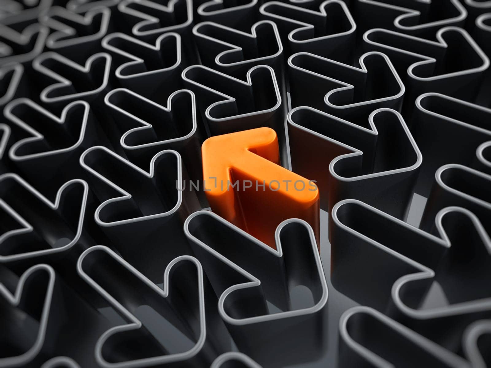 Orange arrow among the gray arrows going through the opposite direction