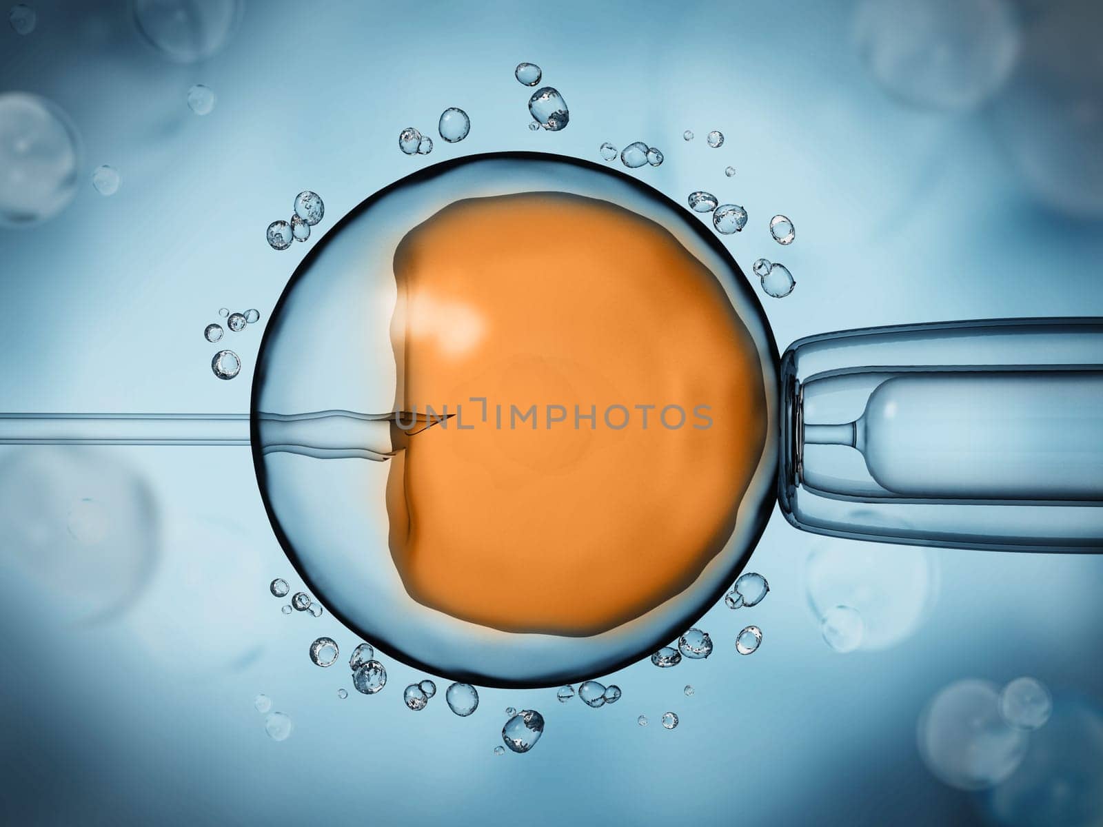 Artificial insemination illustration showing the ovule on blue background
