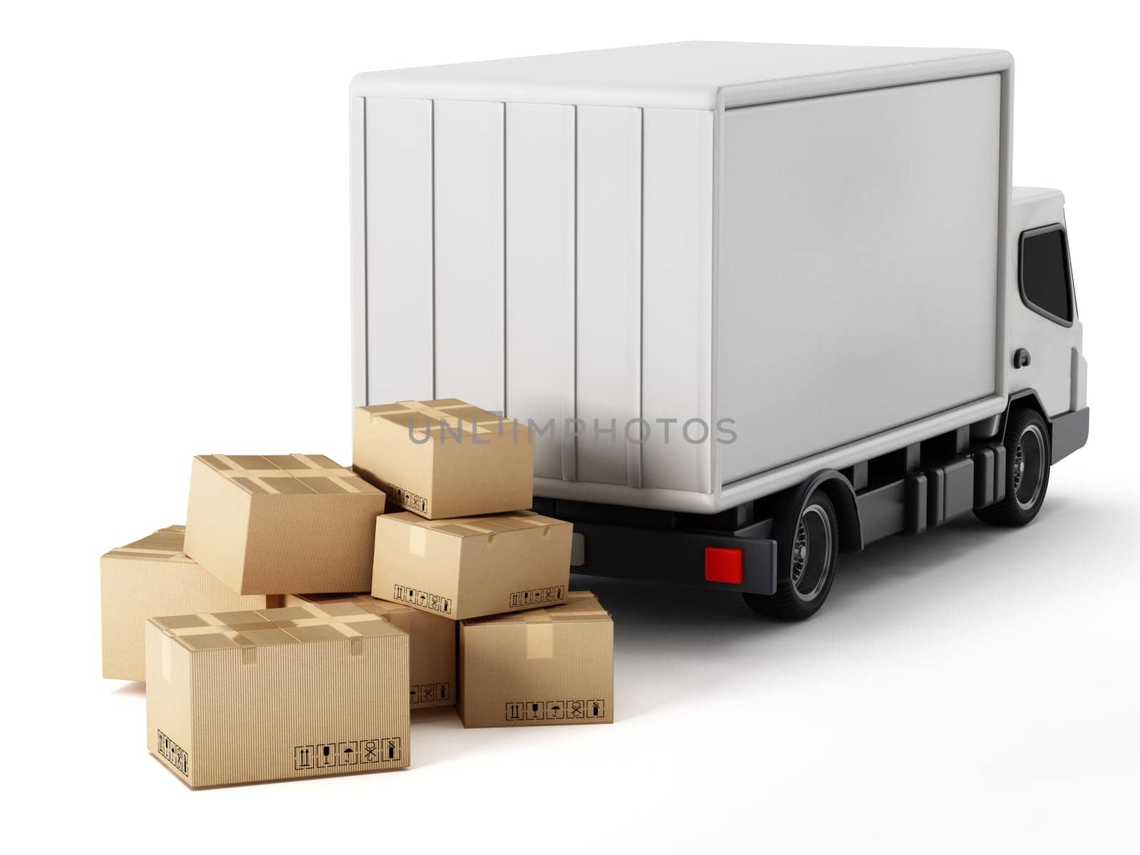 Transport truck with cardboard boxes isolated on white background