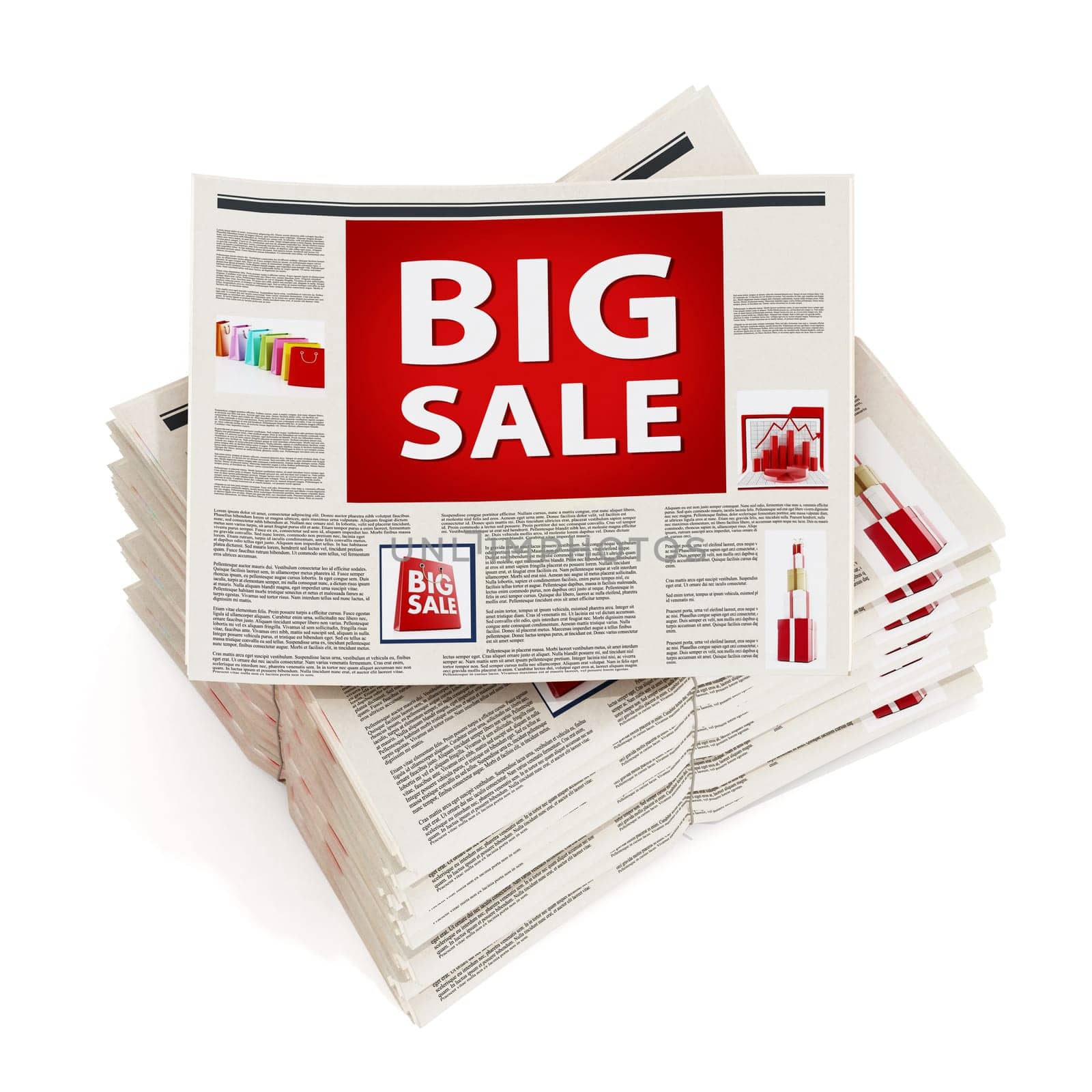 Big sale text on red as newspaper headline