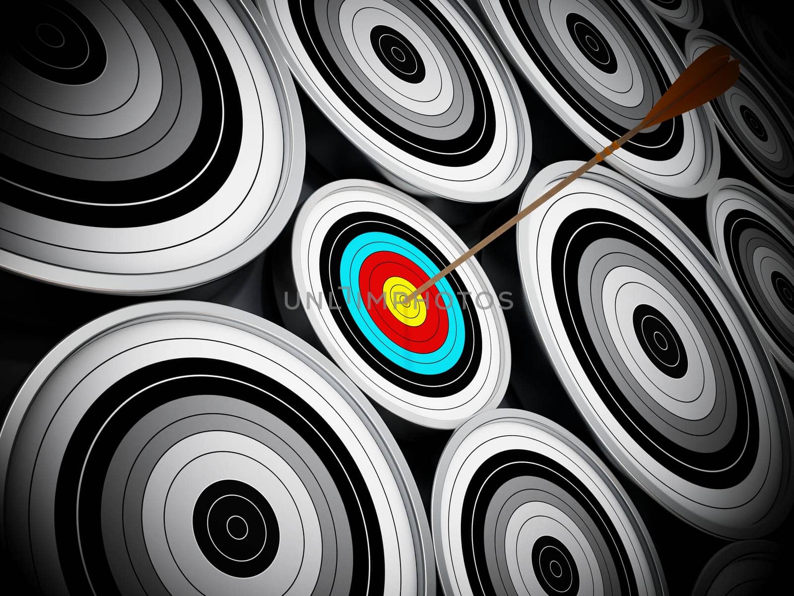 Red Dart hit right at the middle of the small target. Niche marketing concept which means concentrating all marketing efforts on a small but specific and well defined segment of the population