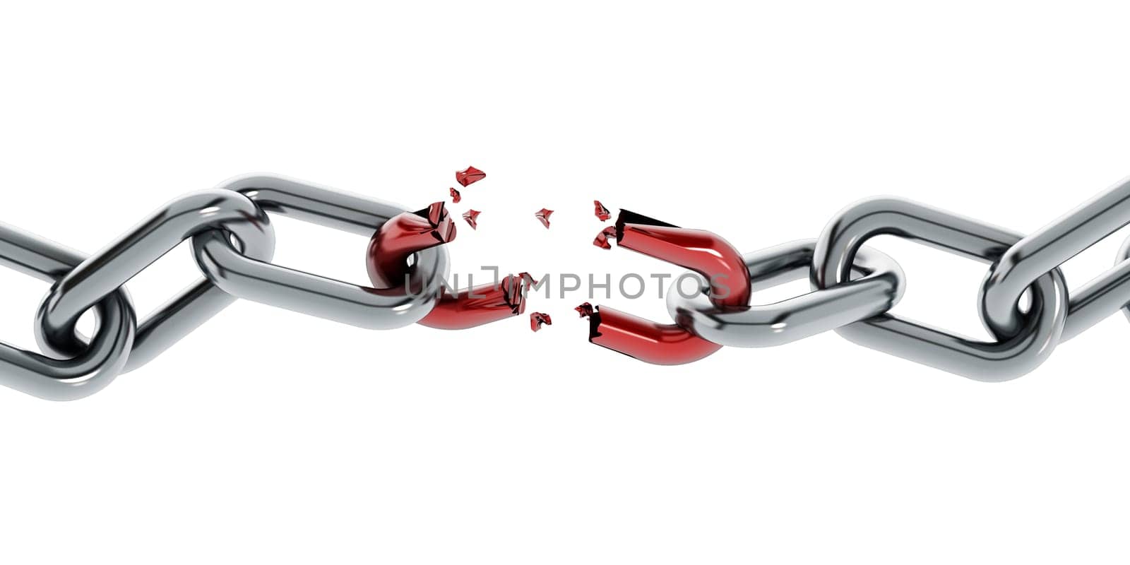 Chain with broken red part isolated on white background