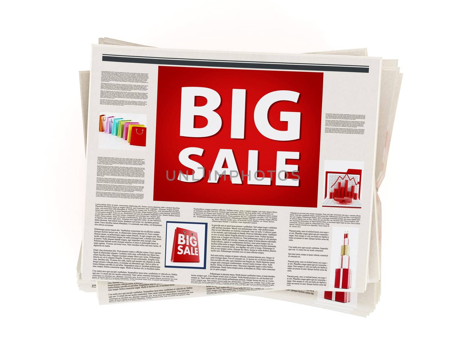 Big sale text on red as newspaper headline