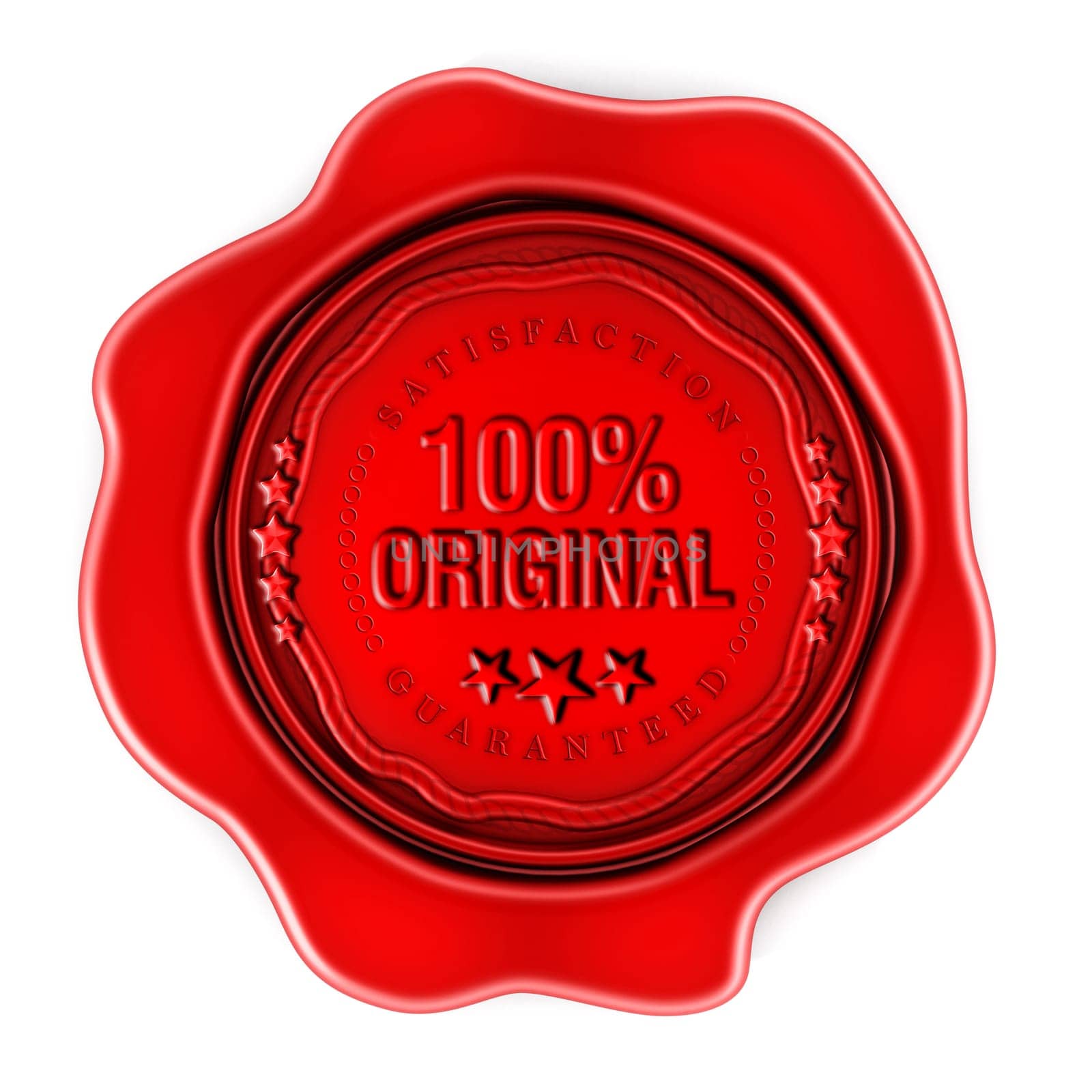 Red wax seal with 100 percent original text isolated on white background