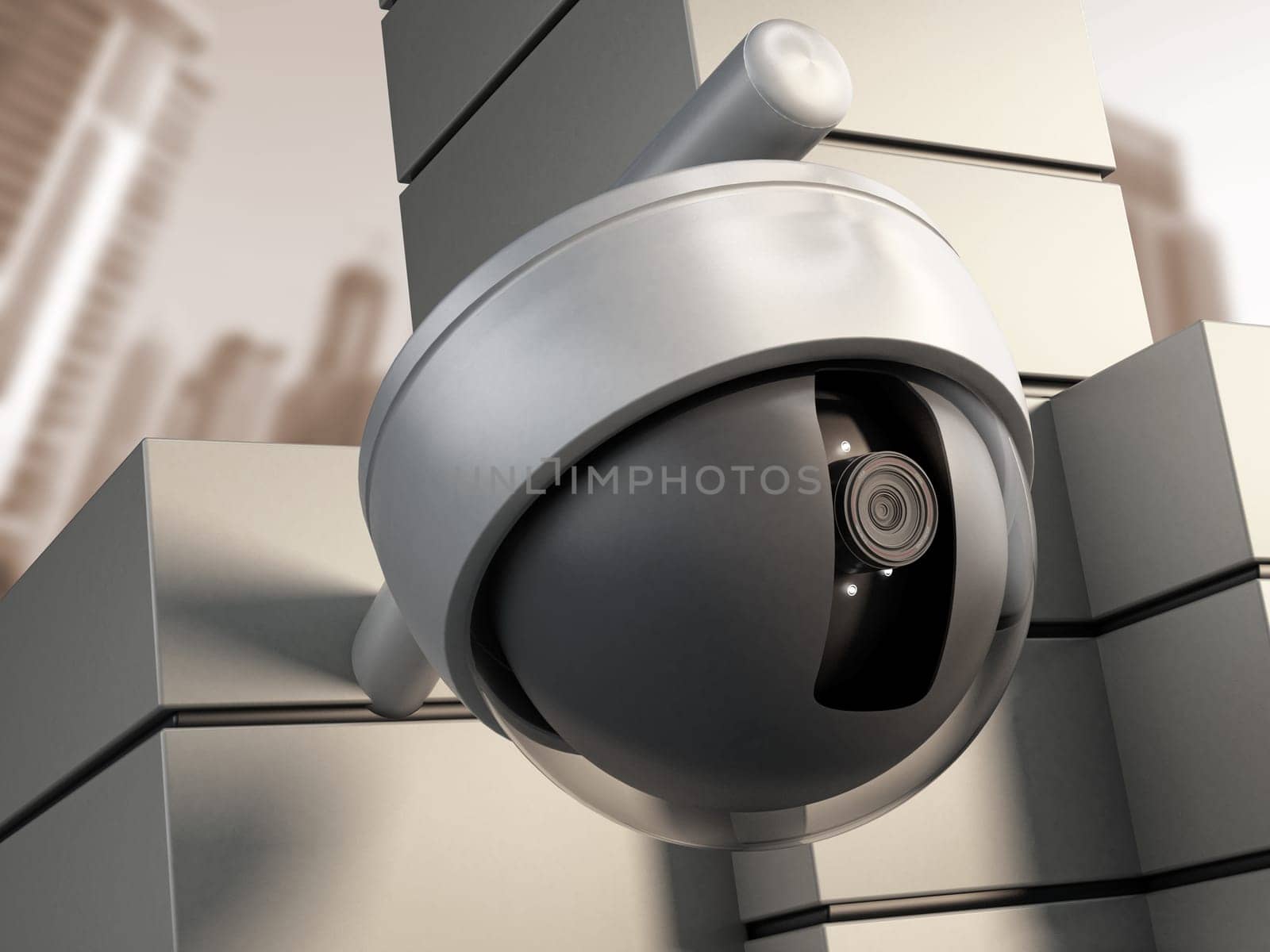 Dome camera hanging on the wall of office building.