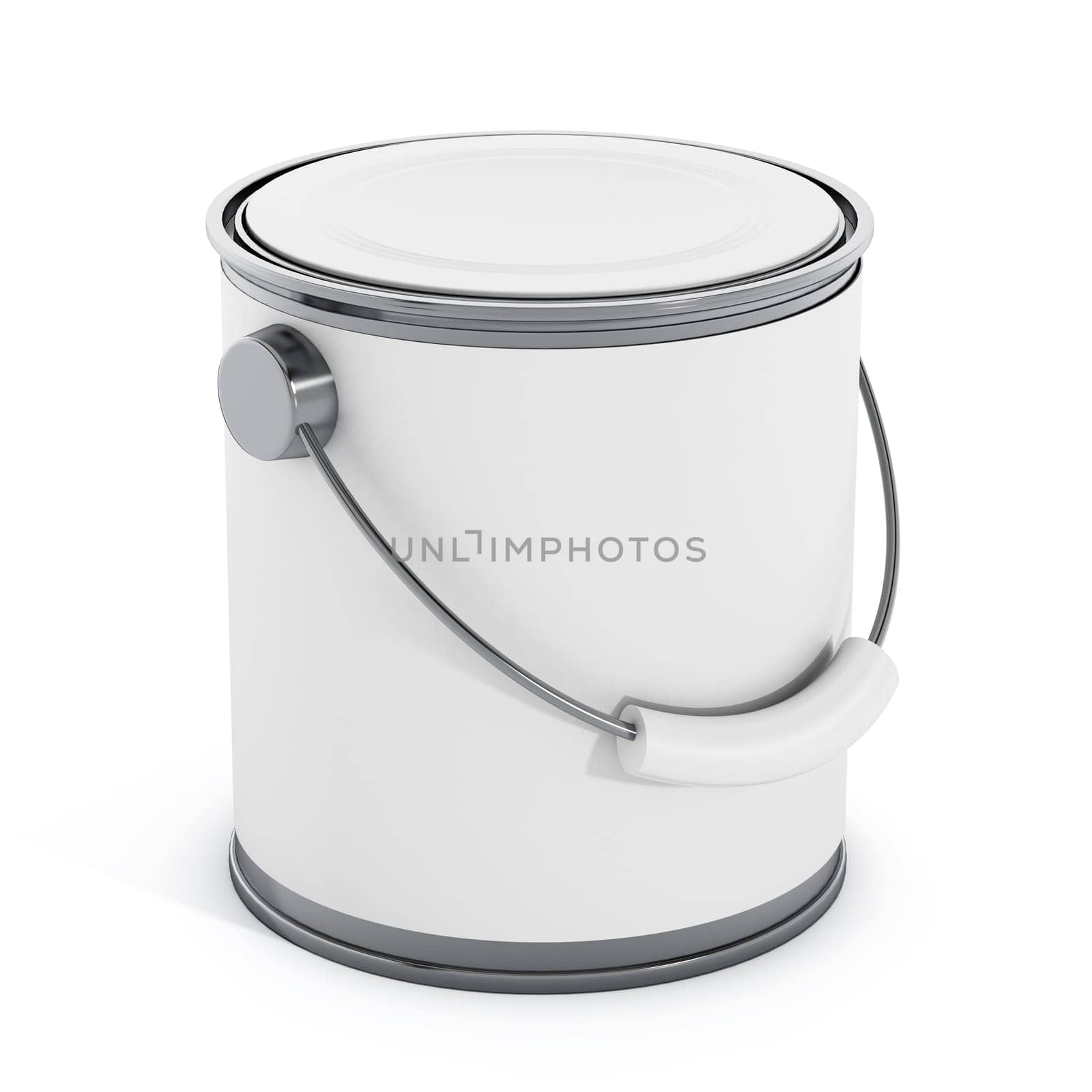 White paint can and brush isolated on white background