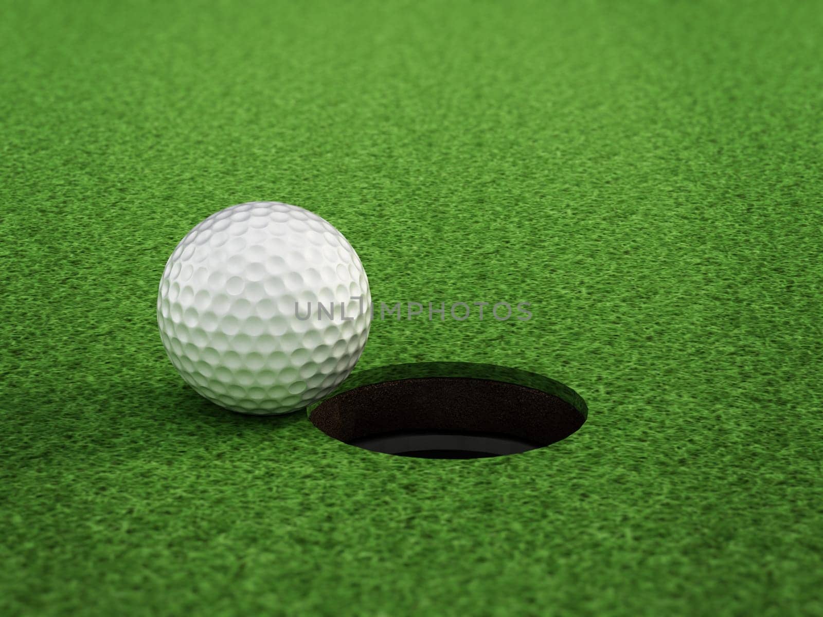 Golf ball standing near the hole on gree