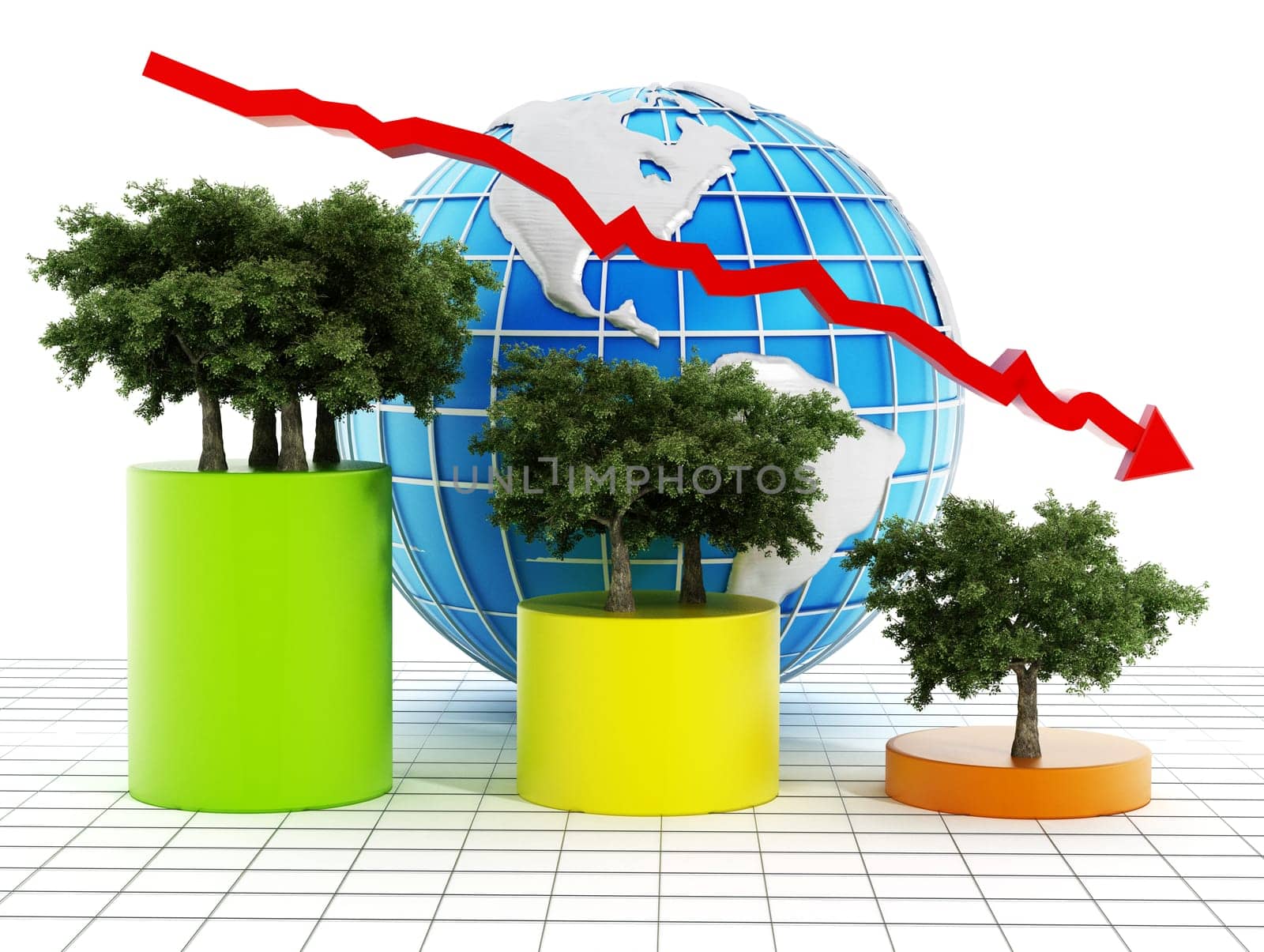 Graphic with showing the decrease of tree population on earth.