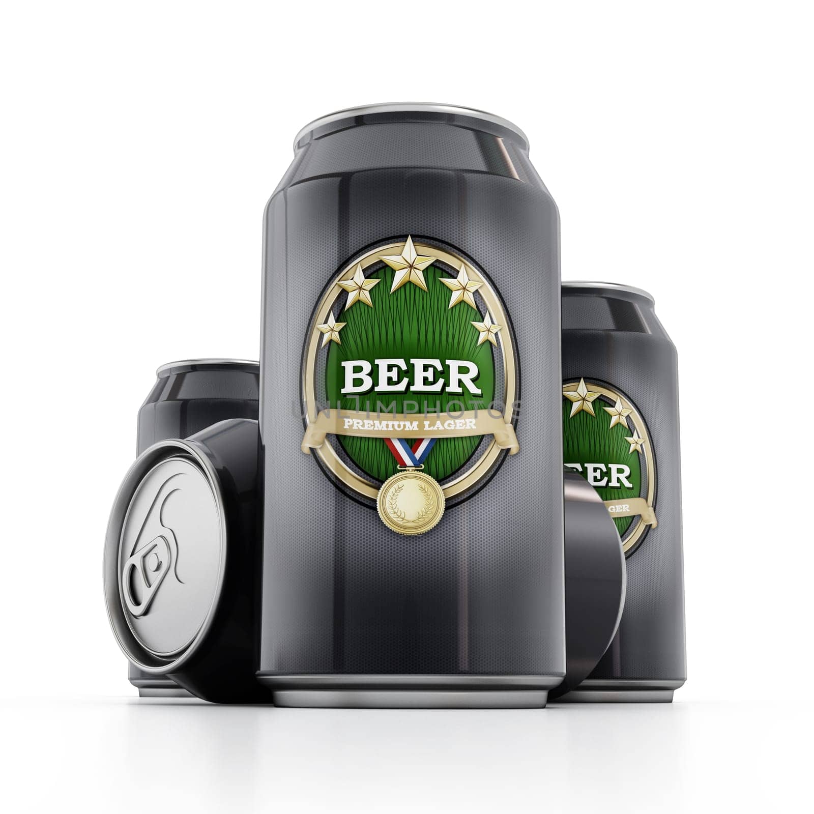 Black beer cans isolated on white background