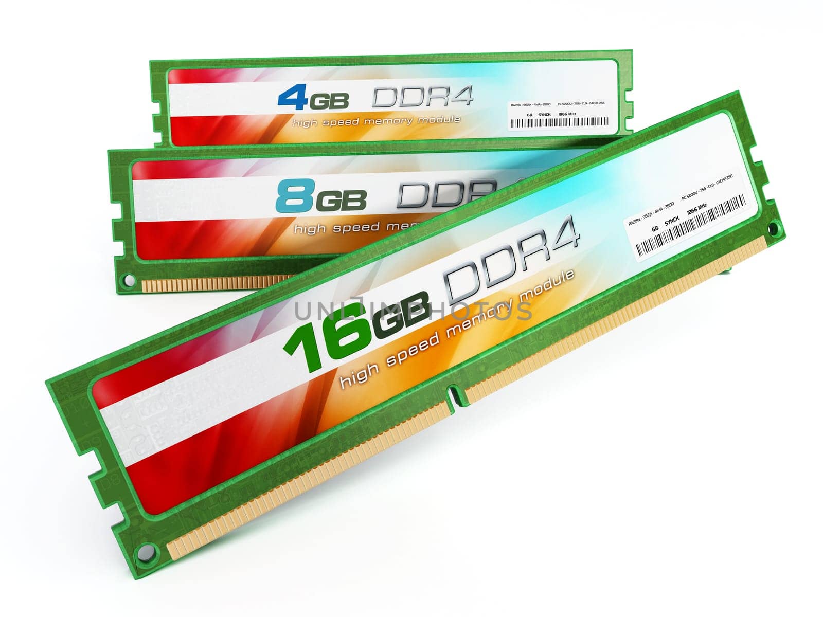 Generic RAM modules isolated on white background